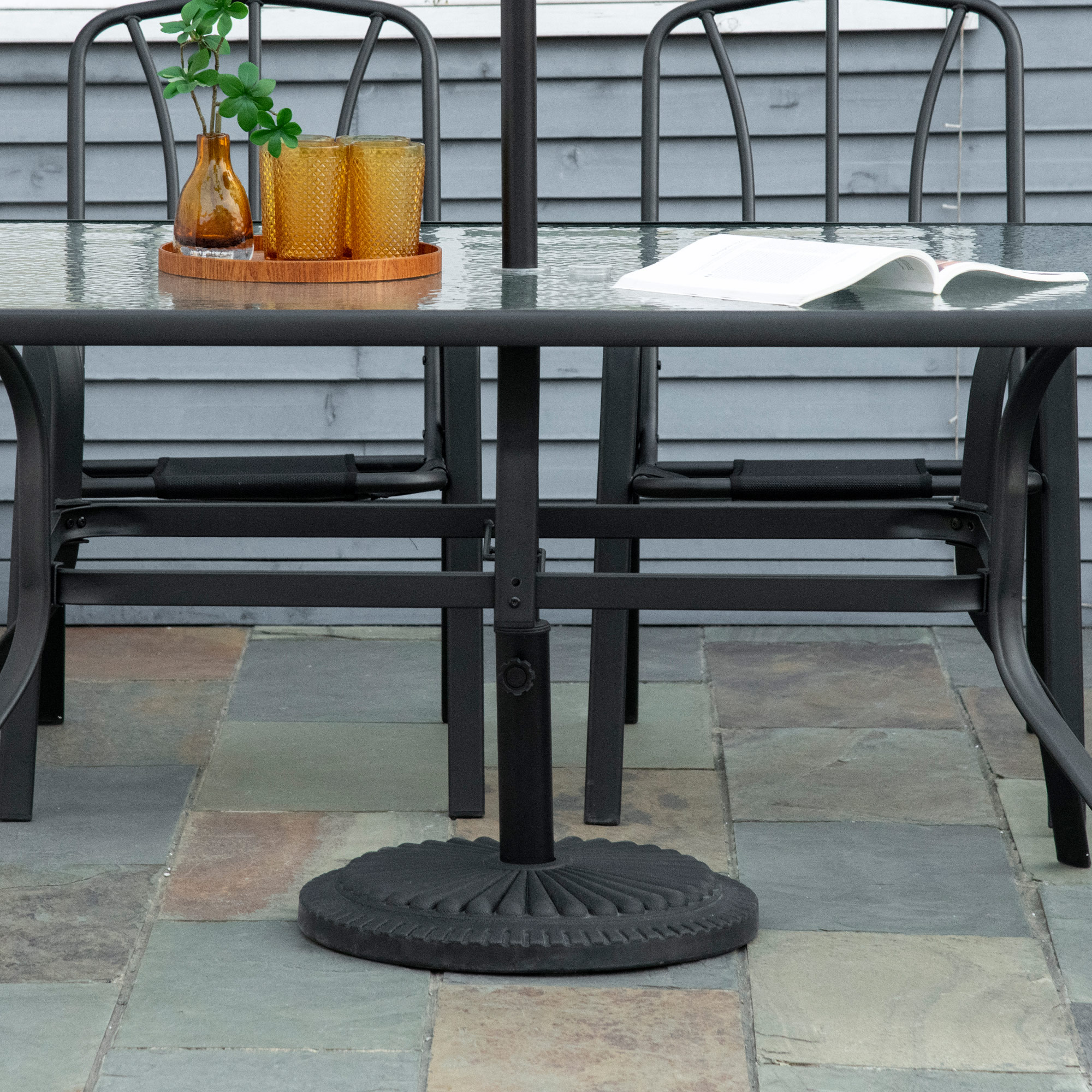 Outsunny Sonnenschirmständer 14  kg Schirmständer Rund Schirmhalter, Ständer Schirmgewicht für Sonnenschirm 35-48mm Rohrdurchmesser, für Balkon, Terasse, Garten, Schwarz