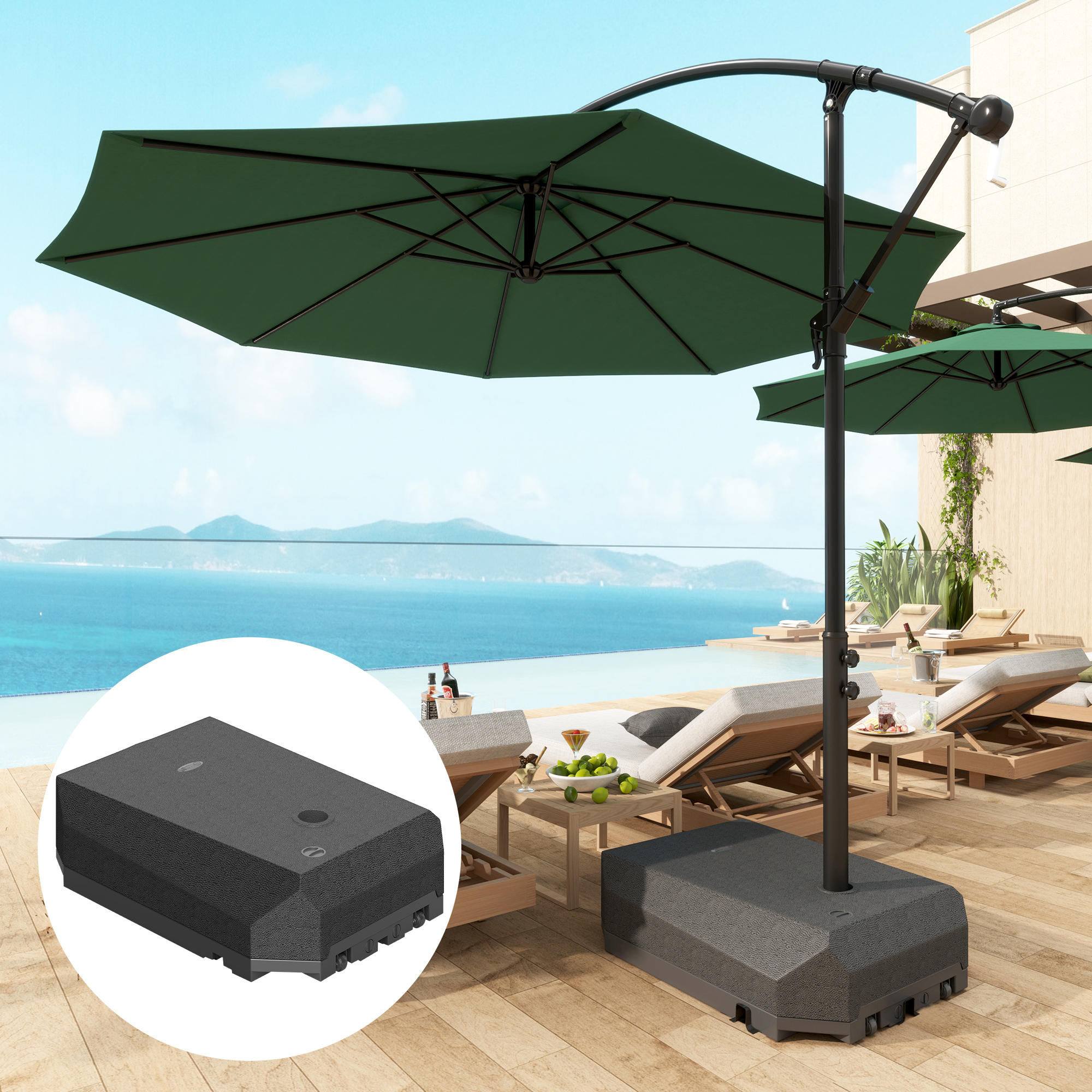 Outsunny Sonnenschirmständer zum Befüllen von 90L Kunststoff mit T-förmigem Kreuz, 2 Rollen und Griff, Maße 80L x 60B x 20H cm