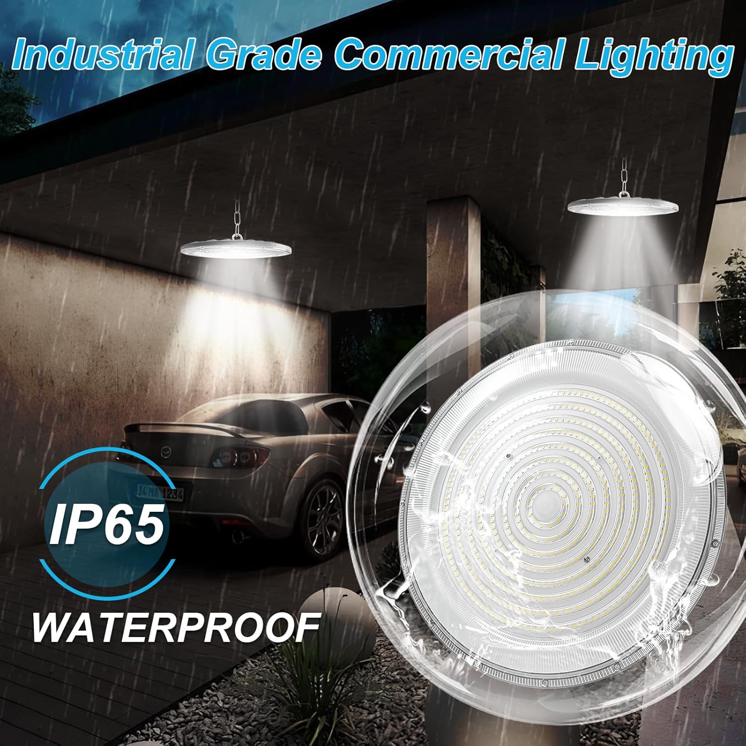 LED UFO Industrielampe,300W Superhell Hallenstrahler UFO LED Werkstattlampe,6500K Kaltweiß IP65 Wasserdicht High Bay Licht Kronleuchter für Fabriken,Garage,Lagerhaus,Baustelle,Stadio-6pcs