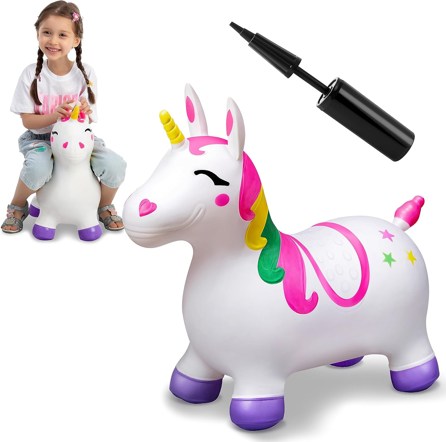 JOYIN Unicorno Bouncy Cavallo Gonfiabile Cavalcabile Cavallo Giochi Gonfiabile per Bambini attività Interne e Esterne