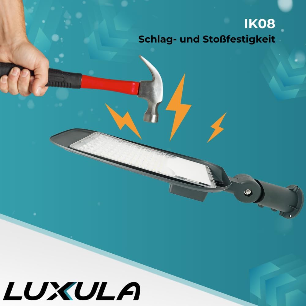 LUXULA LED Straßenlaterne 50W 8 Stück, 5800 Lumen, 5000K Neutralweiß, IP65 Wasserdicht, Mastleuchte, Straßenlampe, Aussenleuchte, Wegeleuchte für Hof, Parkplatz, Einfahrt und Gartenwege