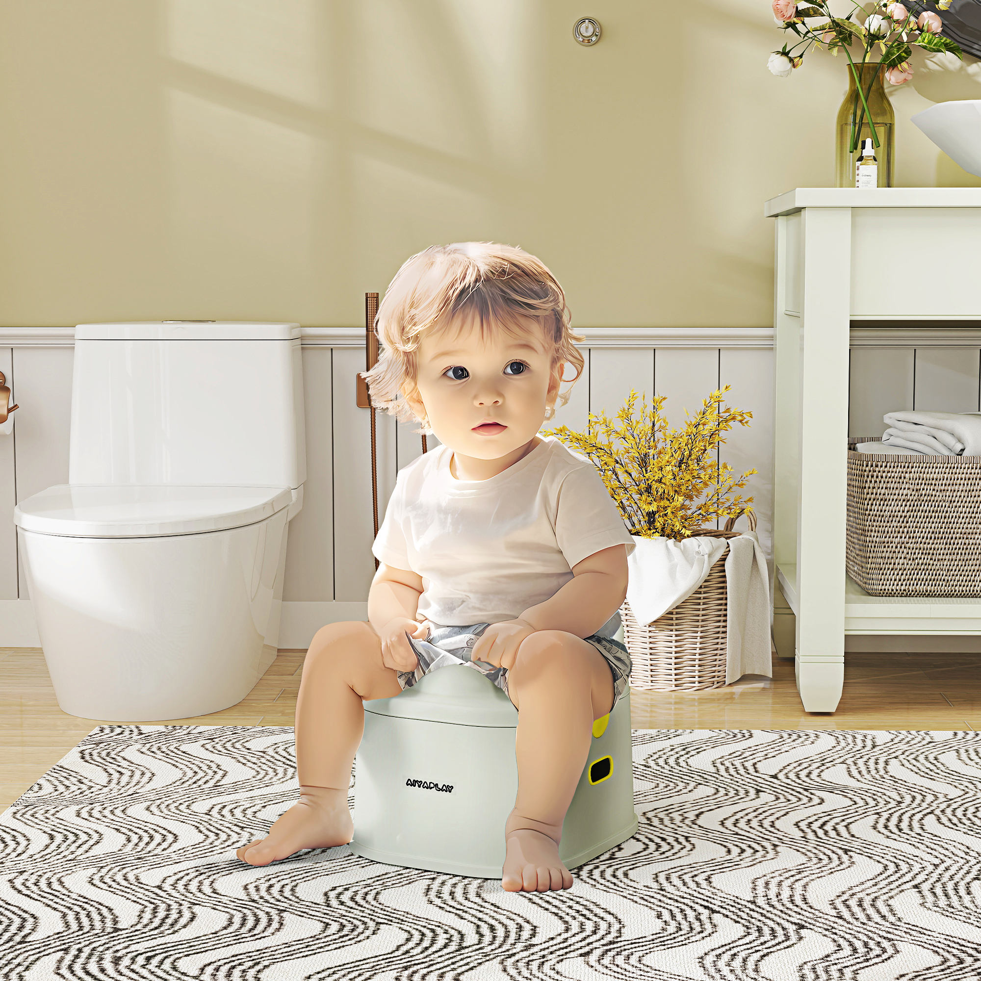 AIYAPLAY Kinder-Töpfchen, 3-in-1, abnehmbarer Aufsatz, Kunstleder-Sitzpolster, max. 50 kg, Grau