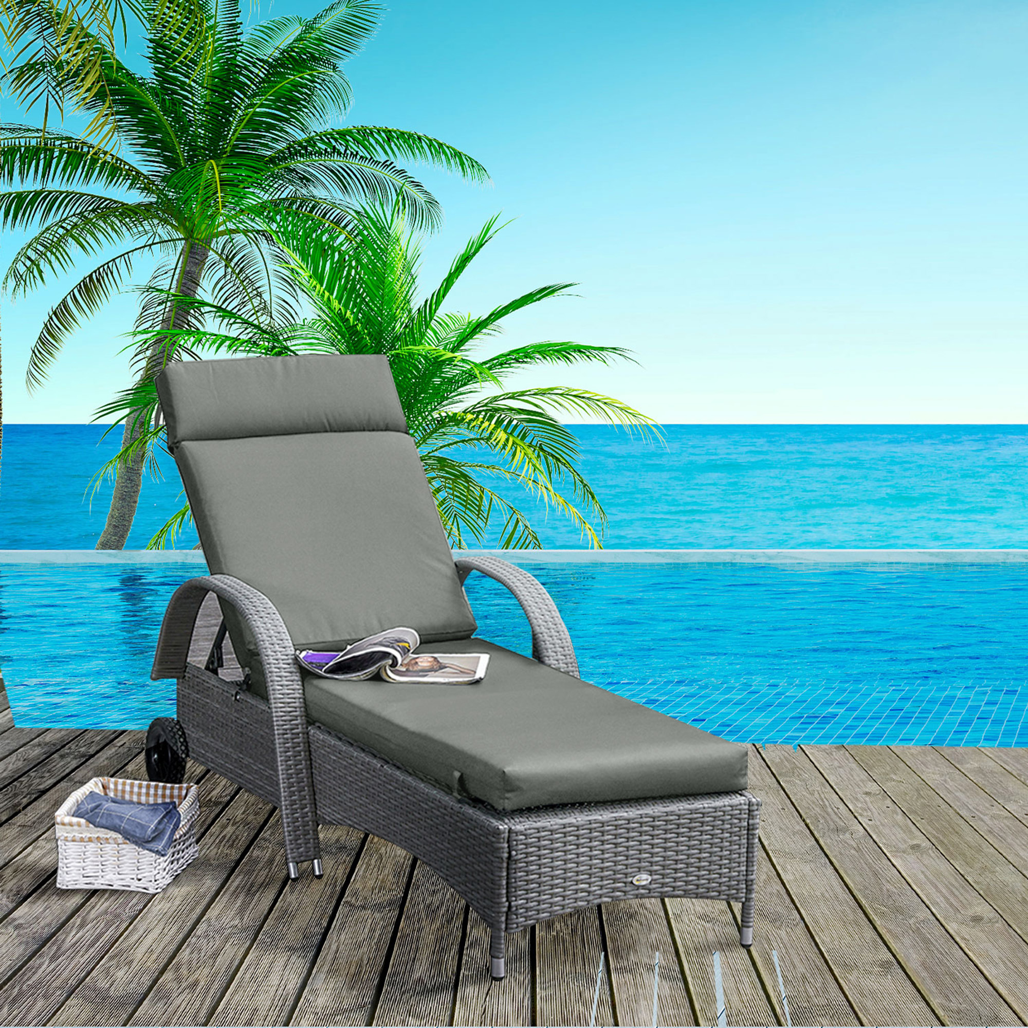 Outsunny Liegenauflage Liegenpolster Sonnenliege Auflage Gartenliege Polsterauflage Bezug Polyester Dunkelgrau 196 x 55 x 8 cm