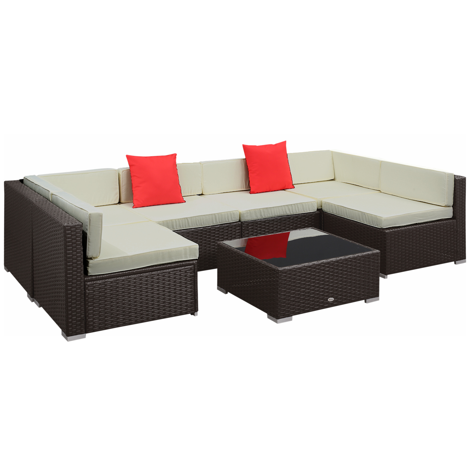 Outsunny Gartenmöbel Set Rattan Sessel Couchtisch 7tlg. mit Kissen Balkon im Freien