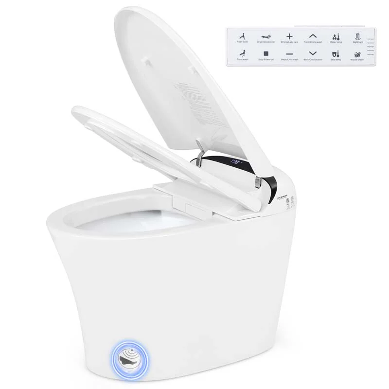 25.5" x 16" x 19" Elongated Smart Toilet Bidet with 1.28 GPF Dual Auto Flush, Adjustable Heated Seat, Dryer, Auto Open/Close Lid, Kick Sensor, Night Light