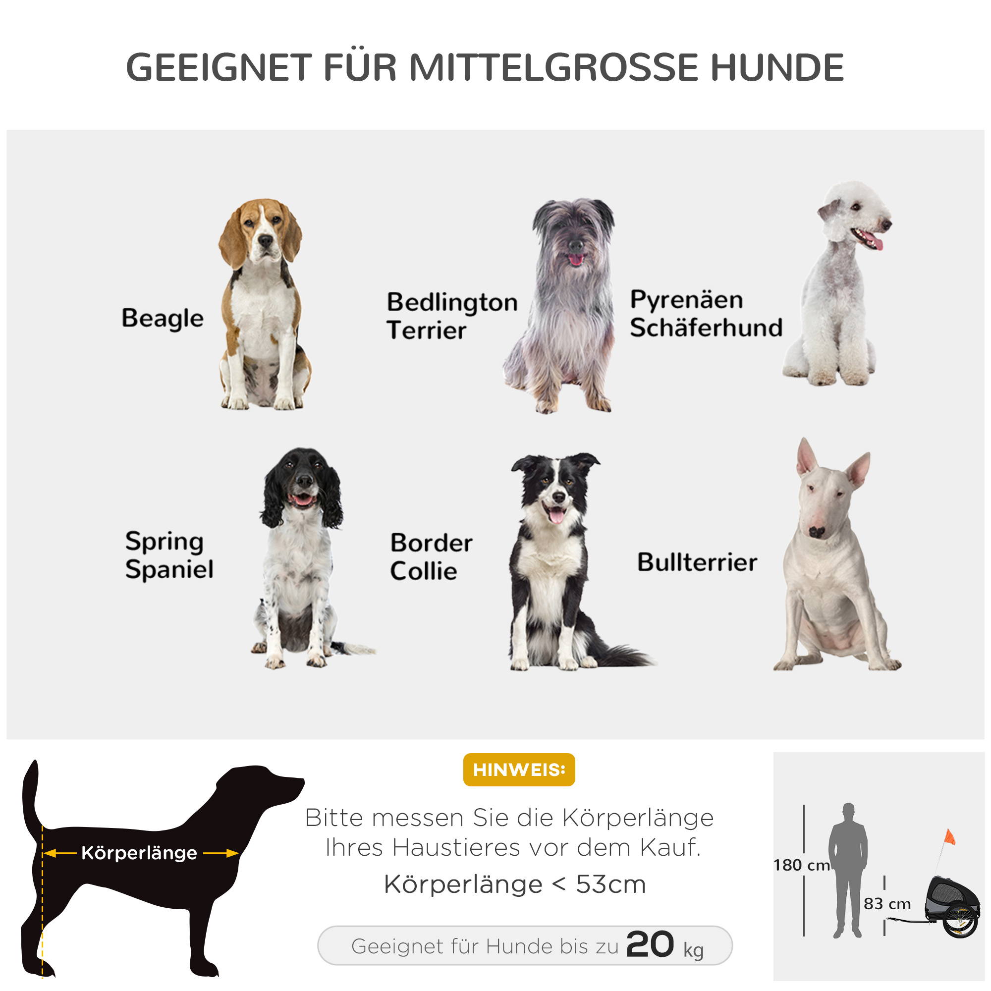 PawHut hondenaanhanger, vouwfietsaanhanger, hondenaanhanger, zwart