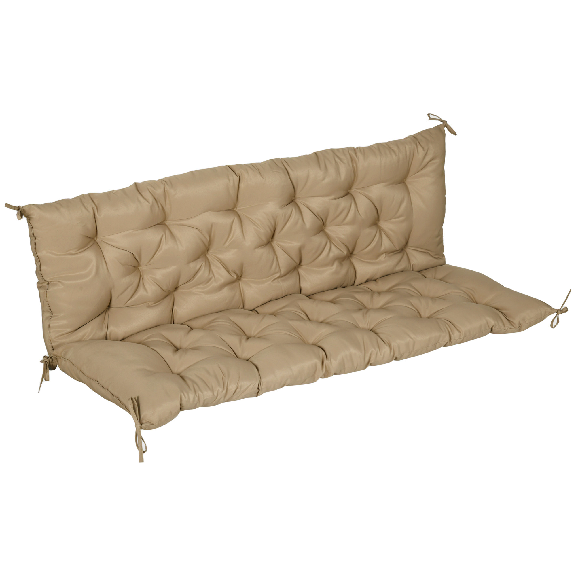 Outsunny 3 Sitzer Bankauflage 150x98x8 cm Bankkissen mit Bändern, Bankpolster für Gartenmöbel Hollywoodschaukel, Khaki