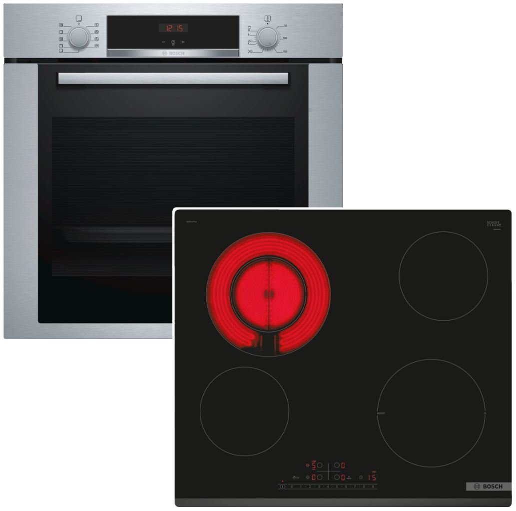Backofen-Set Einbaubackofen + Glaskeramikkochfeld autark 60 cm Teleskopauszug