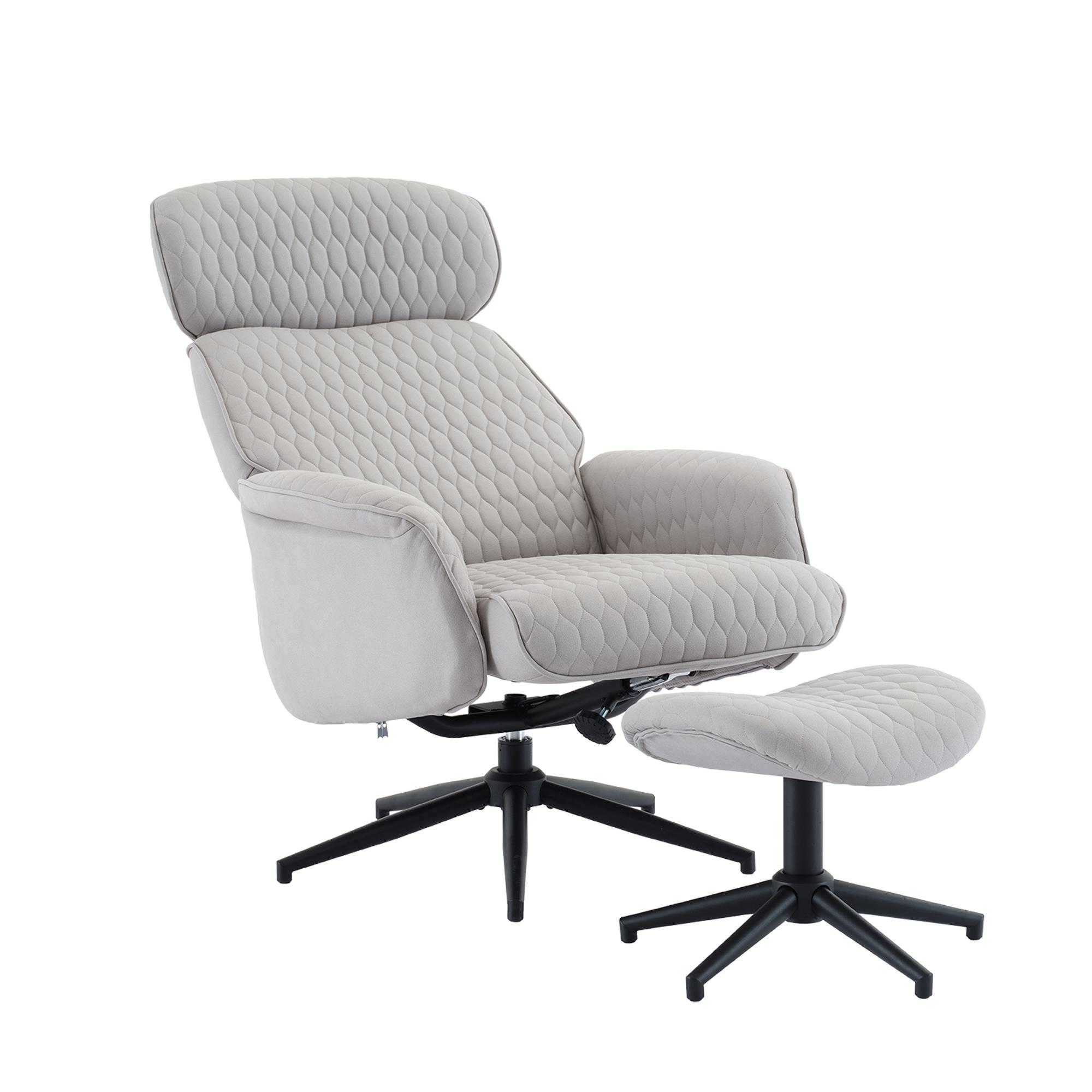Relaxsessel mit Hocker, Verstellbarer Sessel mit Fußhocker, Höheverstellbare Kopfstütze, 50x51cm, Grau