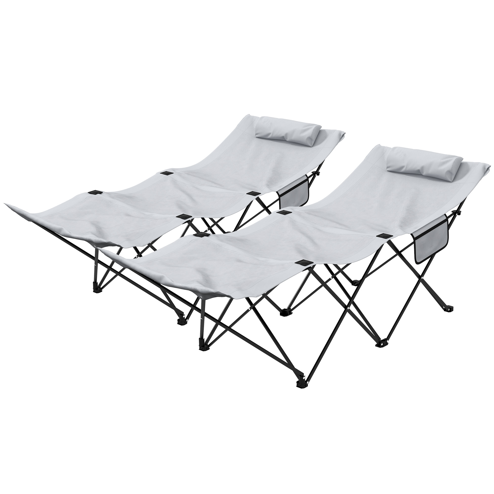 Outsunny Lot de 2 Klappbare Sonnenliegen Gartenliegen mit seitlicher Tasche und Oxford-Kopfstütze in Grau