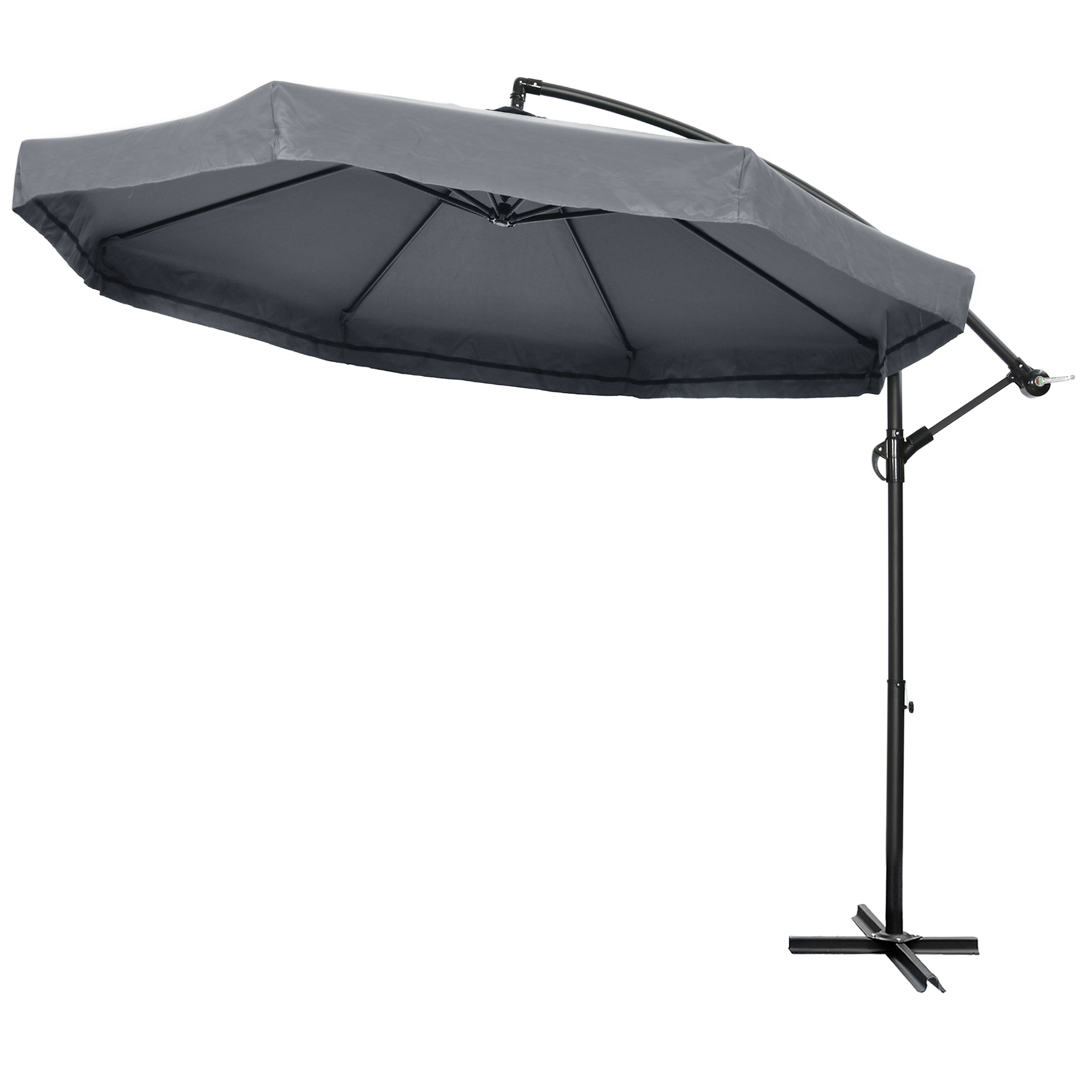 Outsunny Ampelschirm Ø3m, drehbar, Handkurbel, rostfreier Stahl, Polyester, Dunkelgrau/Schwarz