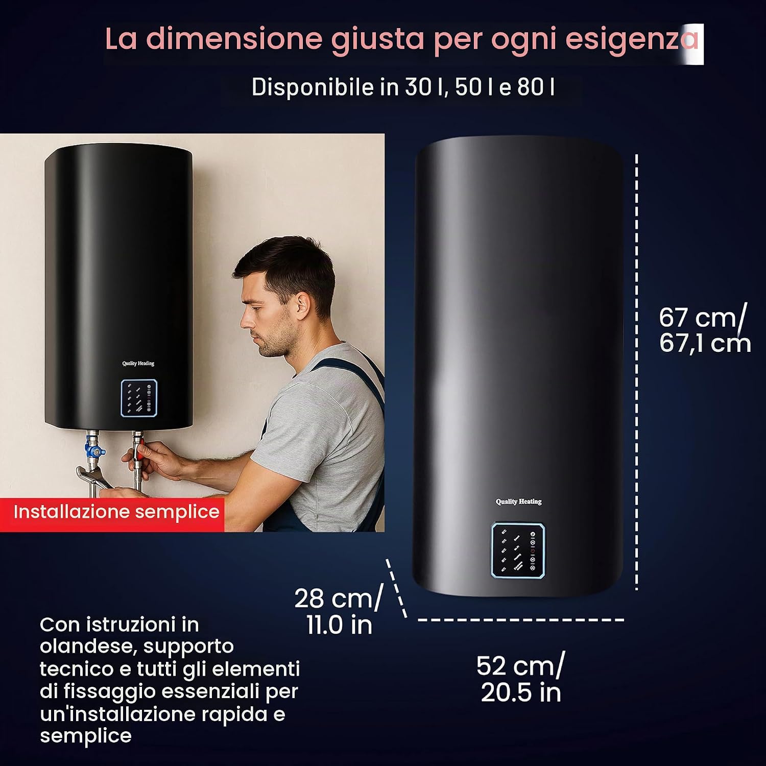 Scaldabagno Elettrico 80L WiFi con Controllo Digitale 2000W – Boiler Elettrico Smart con Controllo da App, Serbatoio Acqua Calda 80 Litri per Bagno, Cucina, Casa e Uso Professionale