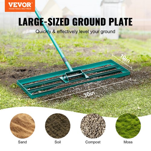 VEVOR Rasenrakel 760x254 mm Bodenplatte Levelawn-Werkzeug Aluminiumlegierung und Q235-Stahl Levelingrake 1981mm Stange Bodenplatte Golf Grass Levelawn zum Einebnen von Sand Erde Kompost und Moos
