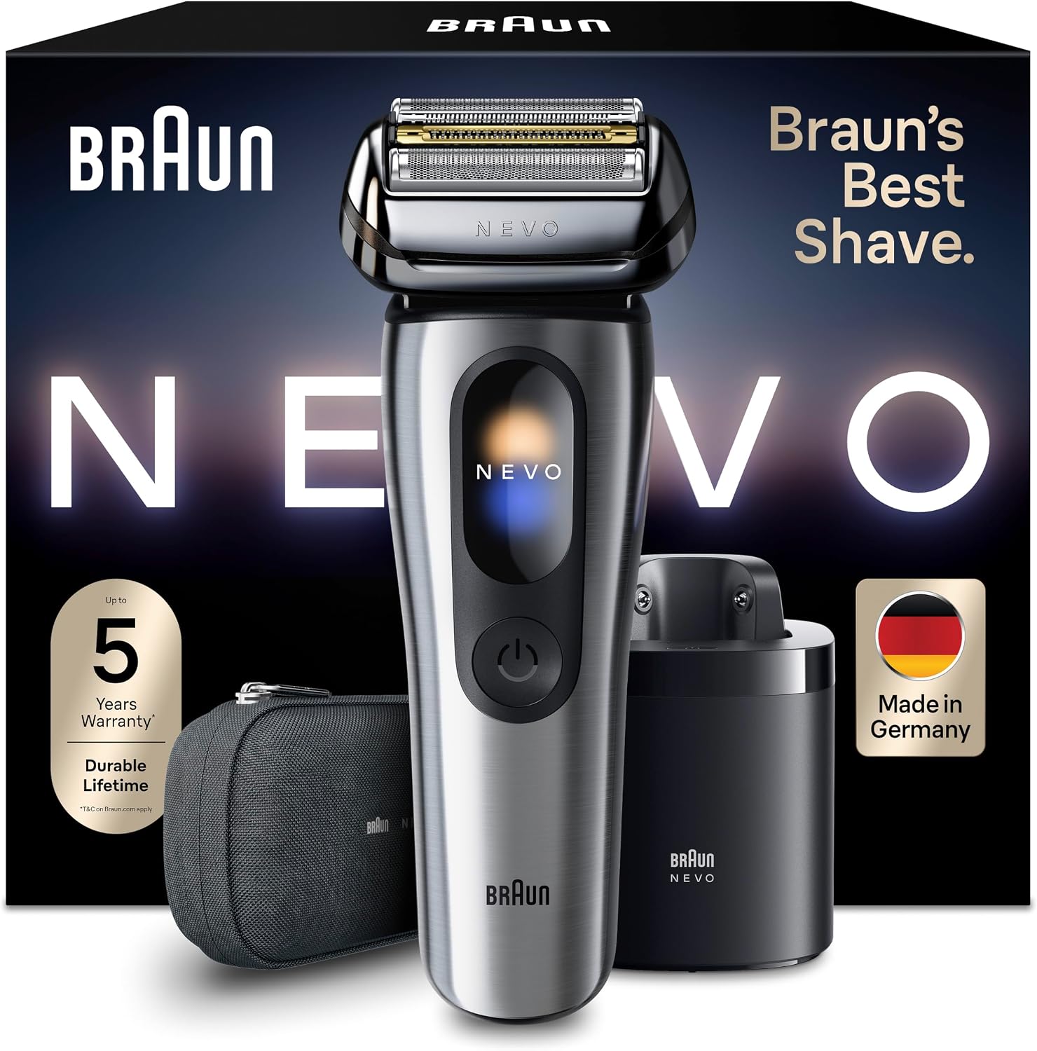 Braun NEVO Rasoio Elettrico Barba, Custodia Da Viaggio, NEVO11005C, Argento