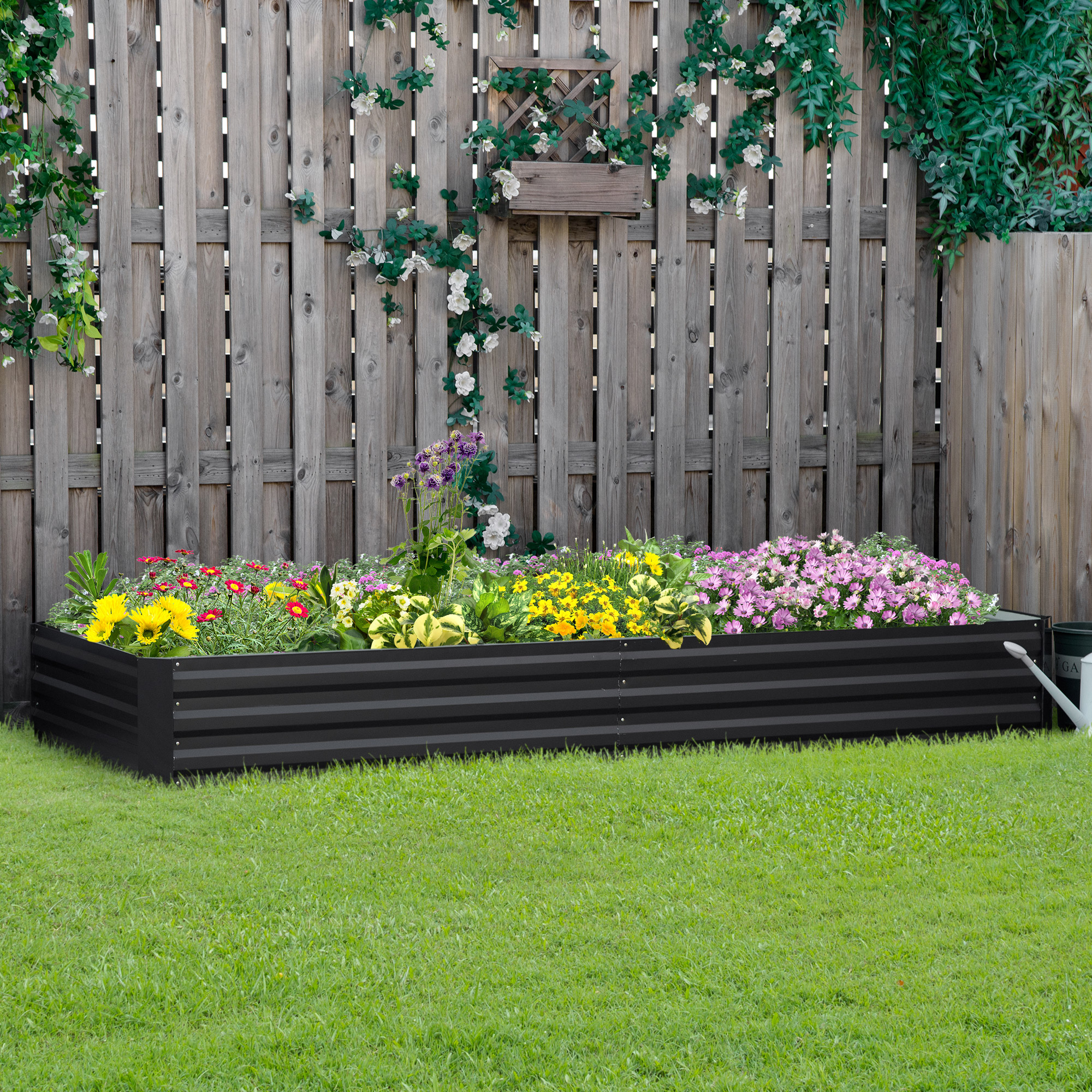 Outsunny Stahl-Hochbeet, offener Boden, einfacher Aufbau, 95L x 90,5B x 29,8H cm, Grau