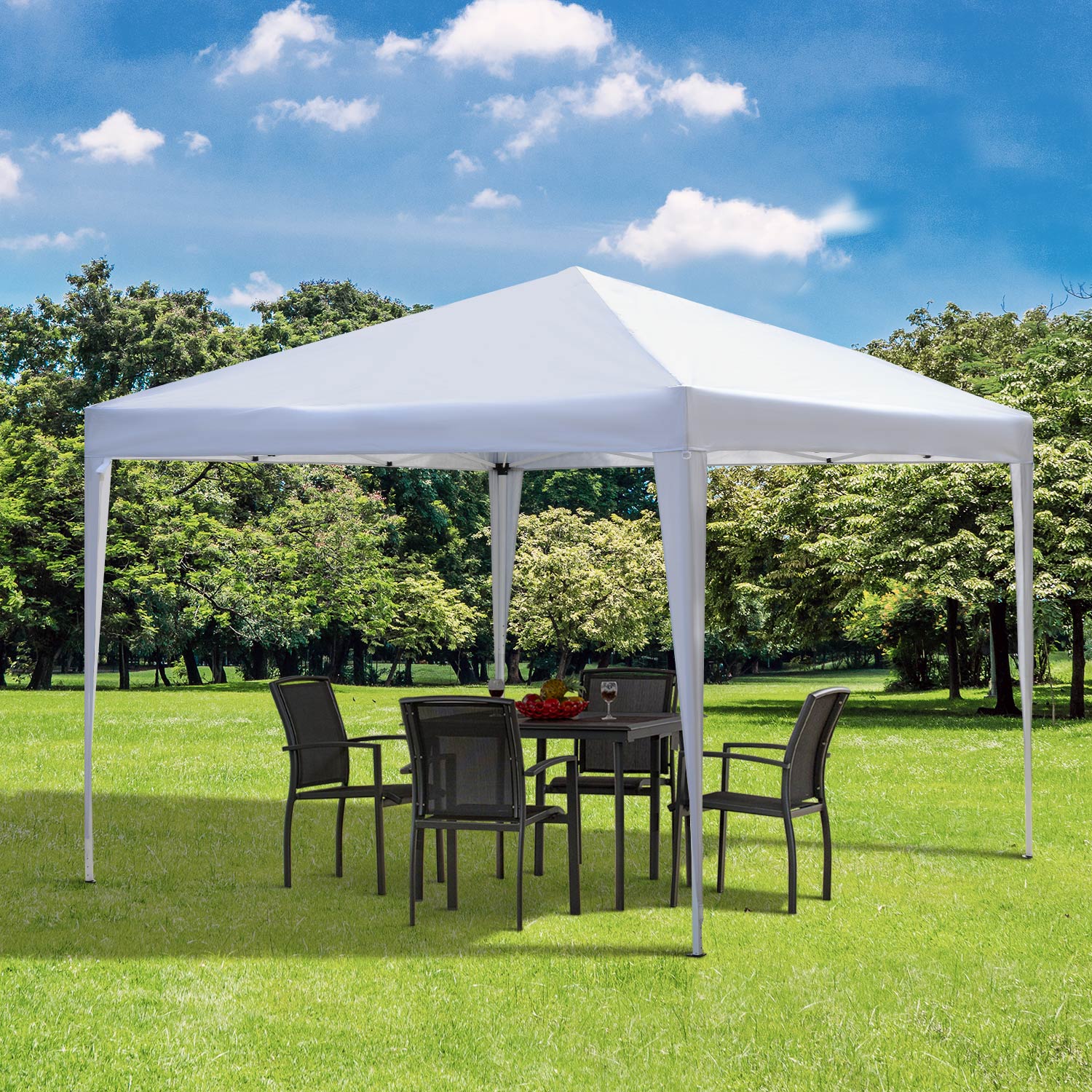 Outsunny Pavillon, 2,95 x 2,95 m Pop-Up-Faltpavillon, Gartenpavillon, Partyzelt, UV-Schutz, Stahl+Oxfordstoff, Weiß