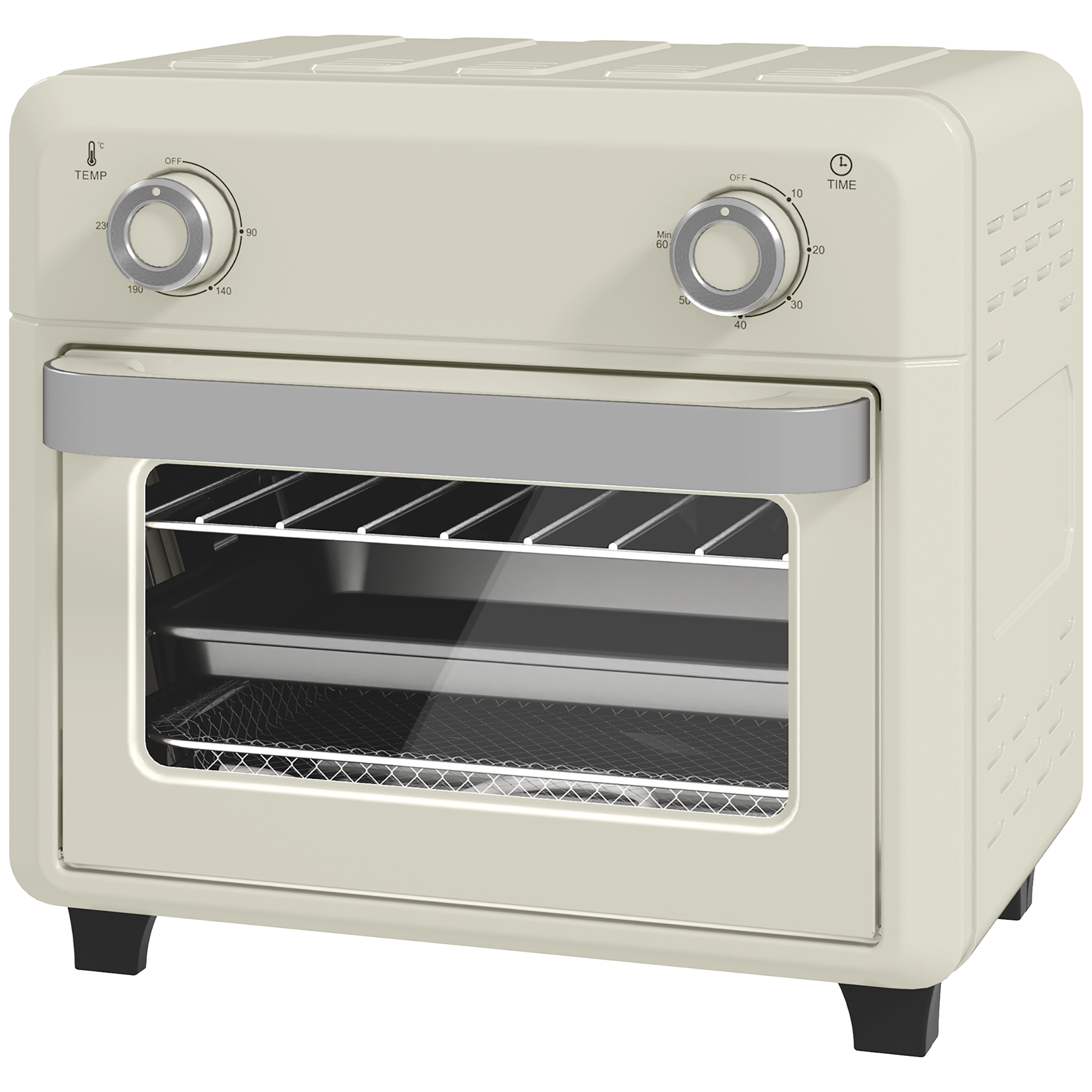 HOMCOM 10L Heißluft-Ofen zum Grillen, Backen und Frittieren, Timer, 1000W, Spülmaschinenfest, Cremeweiß
