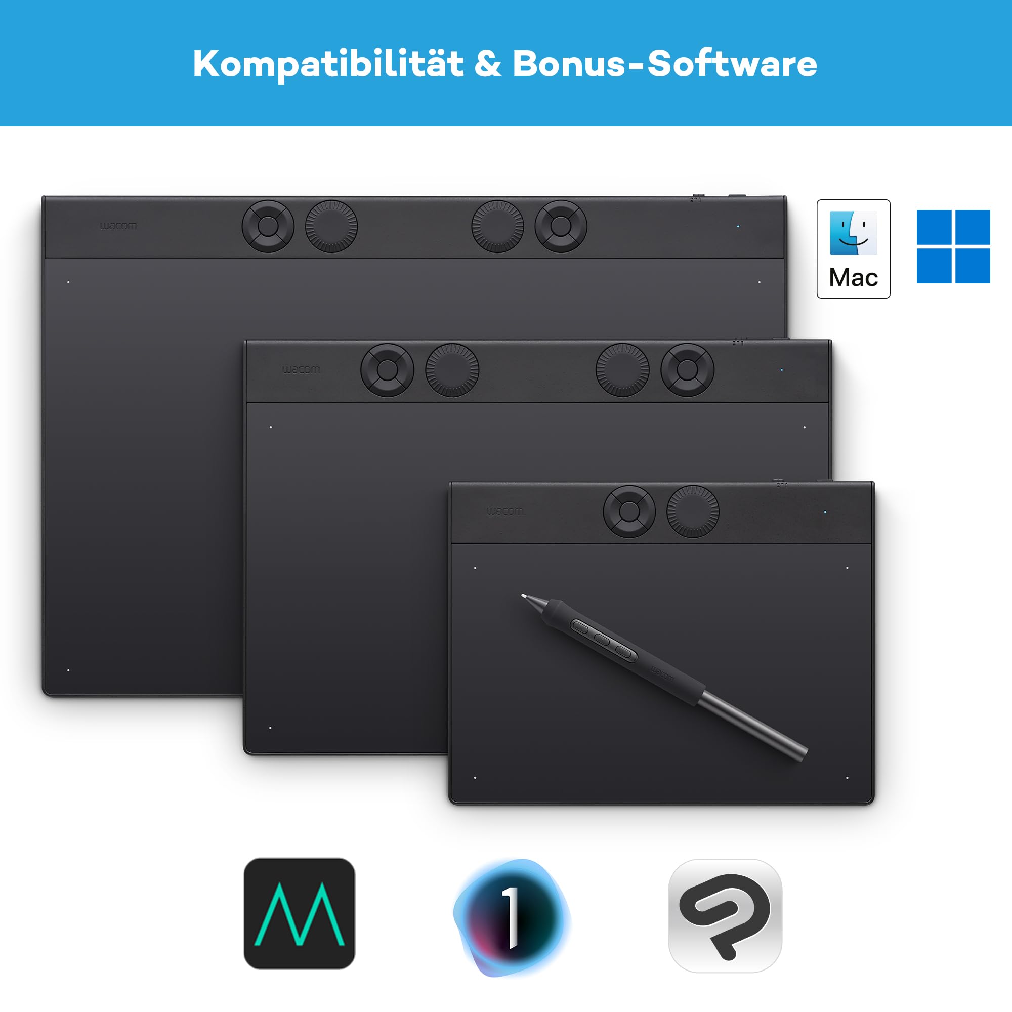 Grafiktablett Intuos Pro Medium 8192 Druckstufen Bluetooth USB mit Pro Pen 3 ExpressKeys 263 x 148 mm aktive Fläche