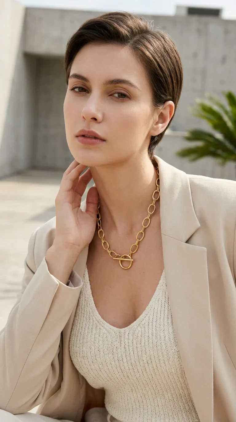 Envy Short Gold Link T-Bar Necklace
