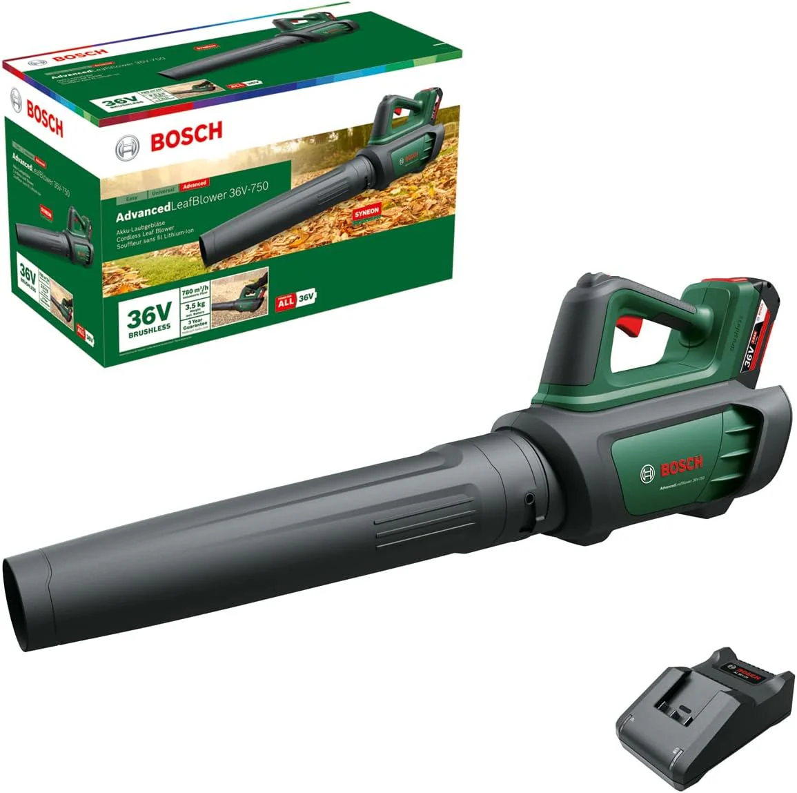 Bosch Accu-bladblazer AdvancedLeafBlower 36V-750 (1x 2,0 Ah accu, 36 volt systeem, voor het verwijderen van hardnekkige bladeren op grote oppervlakken, laag gewicht: 2,8 kg, in doos)