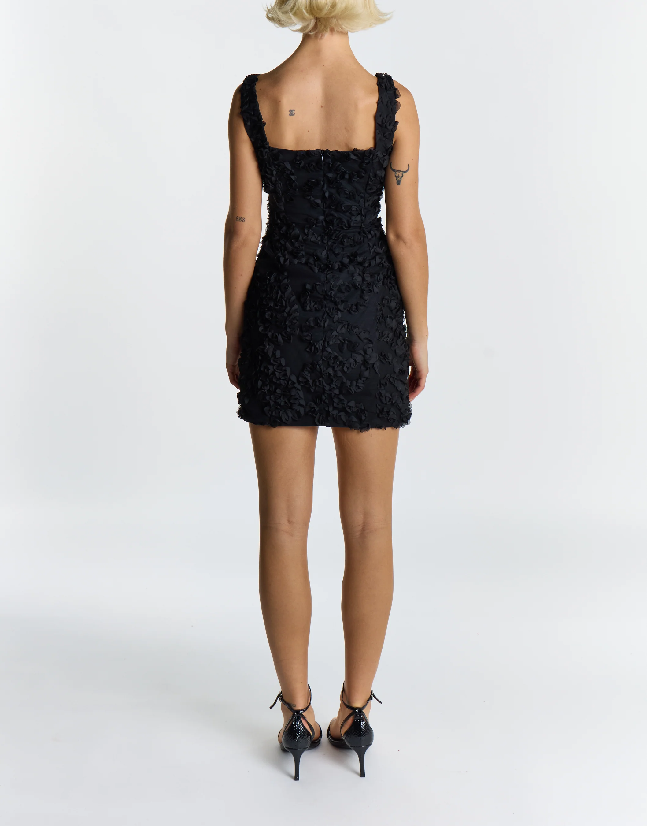 Square Neck Mini Dress - Black