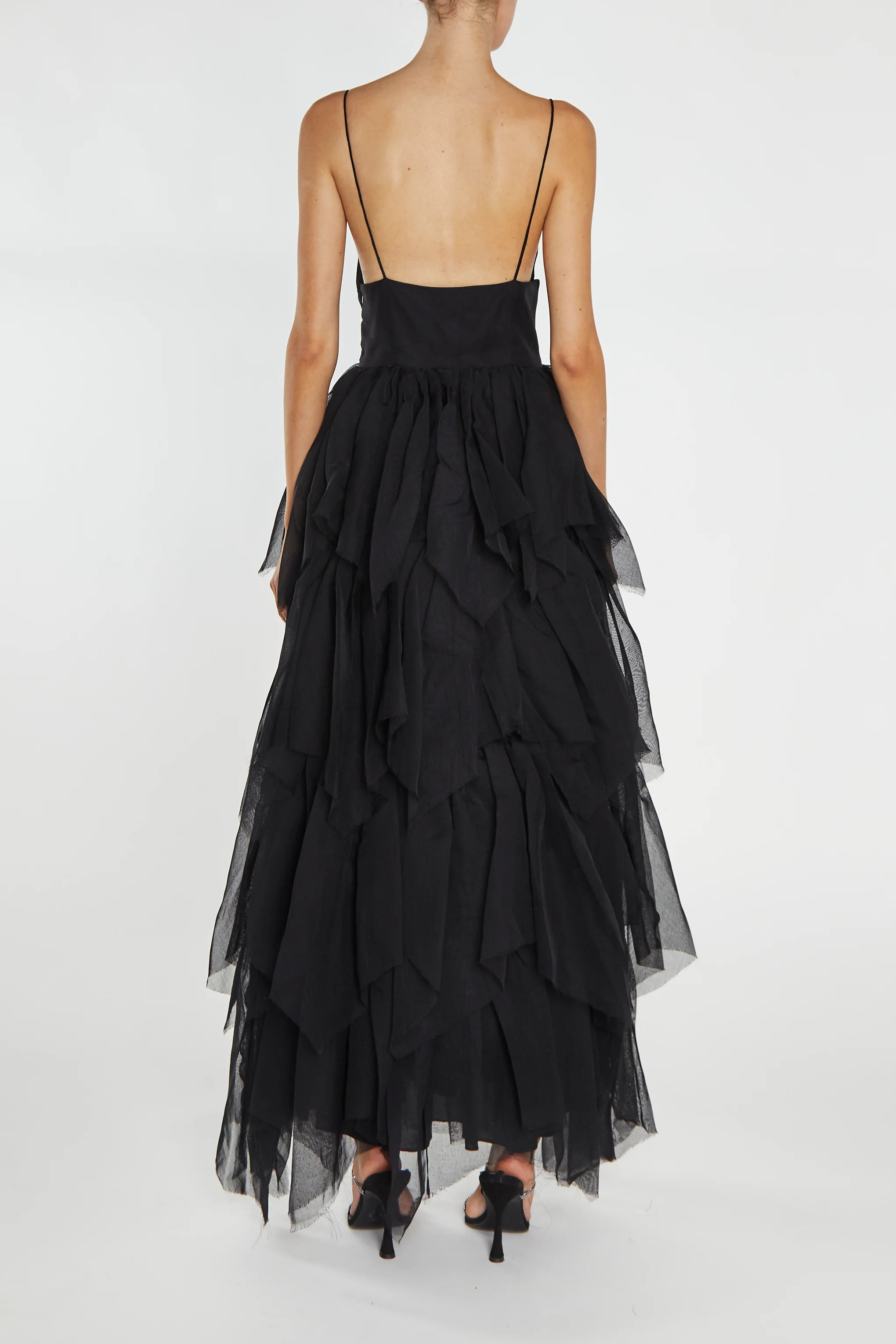 Sadie Black Layered Hanky-Hem Tulle Maxi Dress