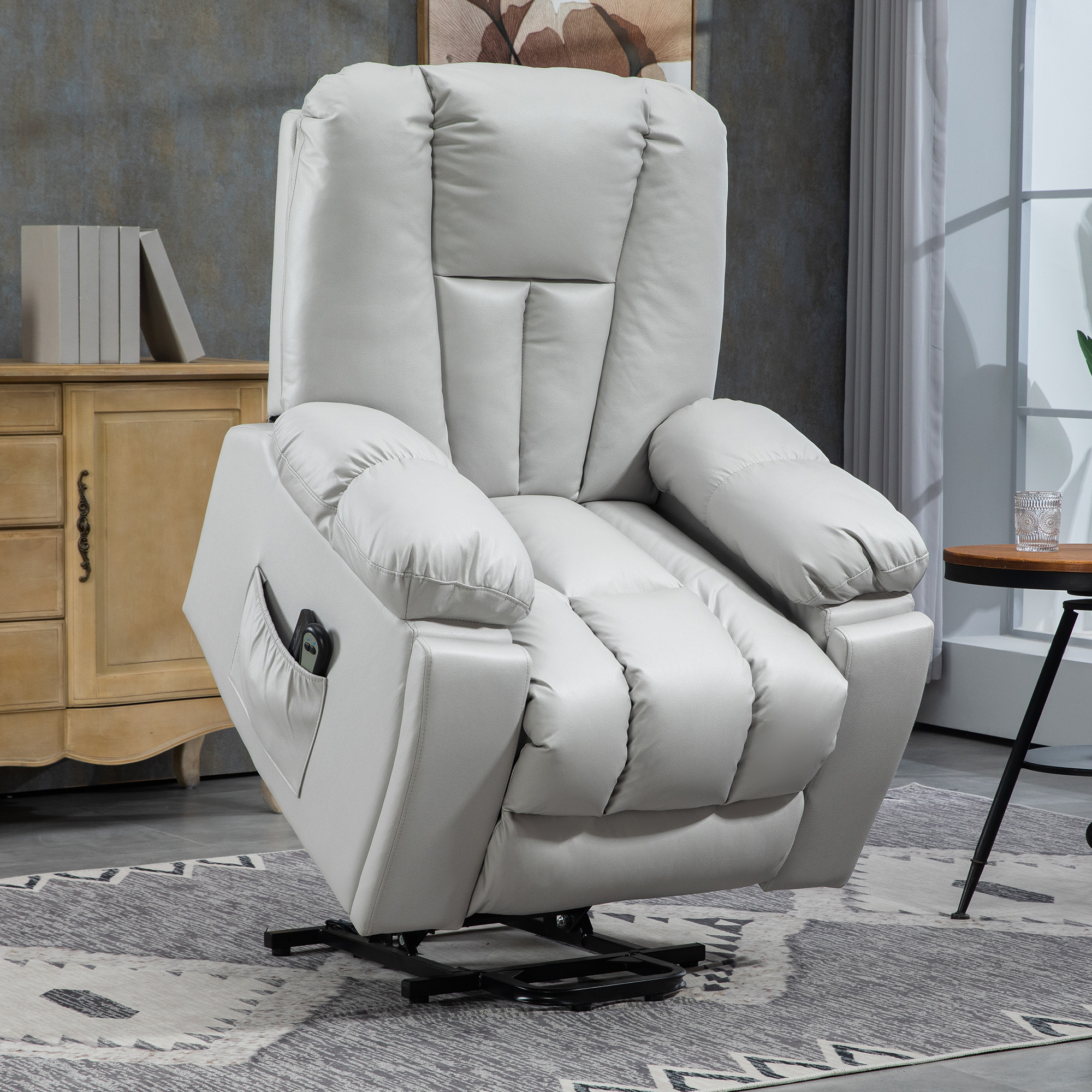 HOMCOM Massagesessel Relaxsessel Seniorensessel, Fernbedienung, Seitentaschen, 94 cm x 96 cm x 106 cm, Grau