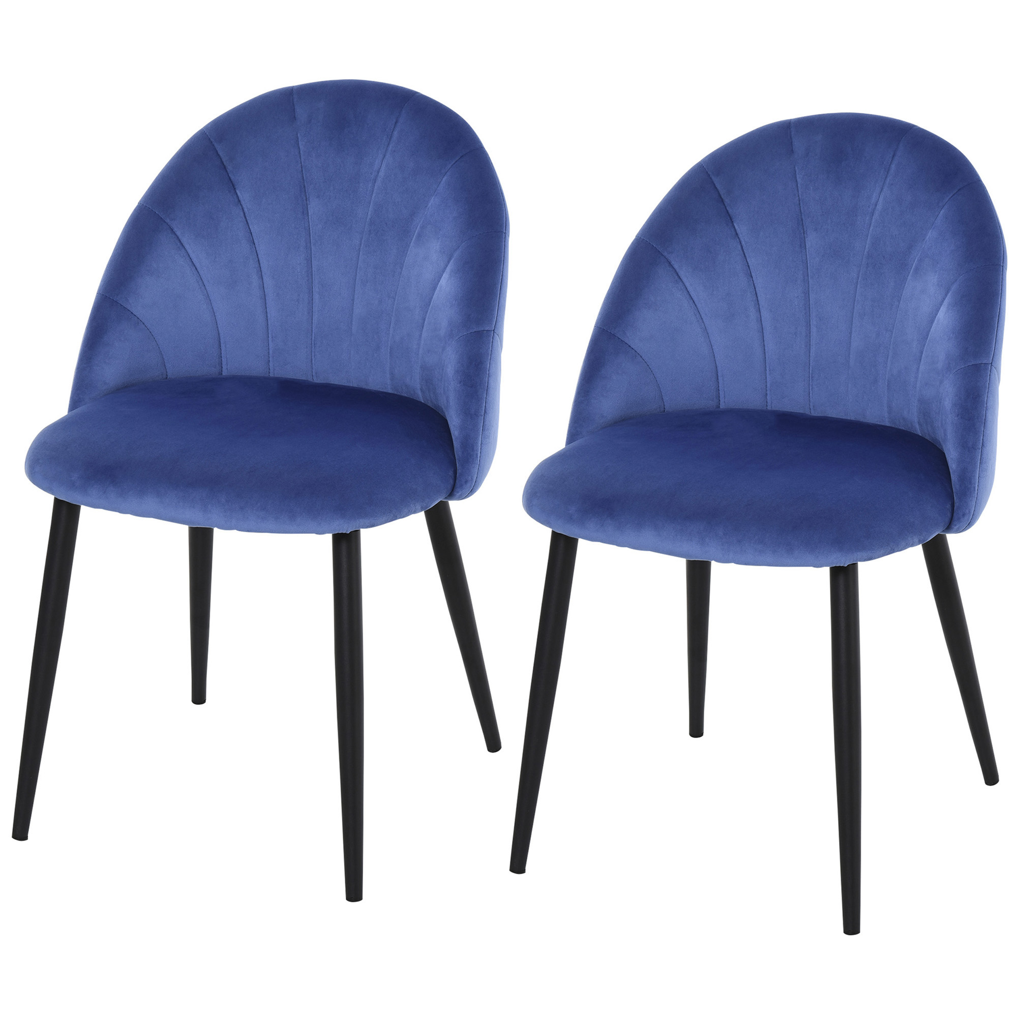 HOMCOM Set mit 2 Samtstühlen Blau Schwarz Metallbeine 52B x 54T x 79H cm