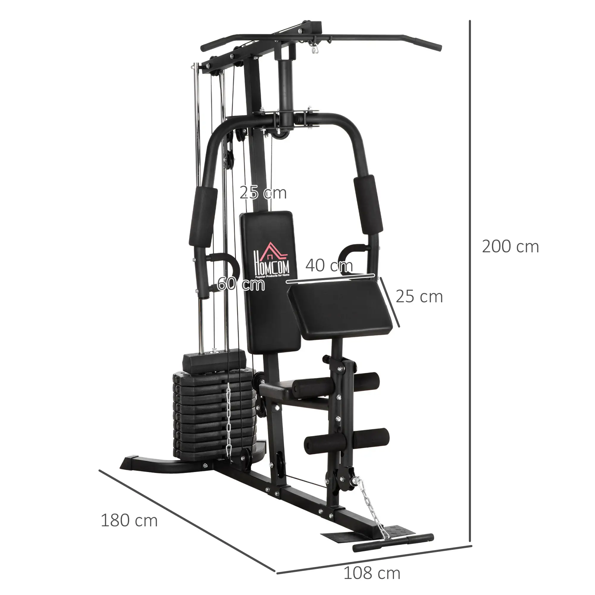 HOMCOM Krachtstation Fitnessstation Lat Pulldown Butterfly verstelbaar