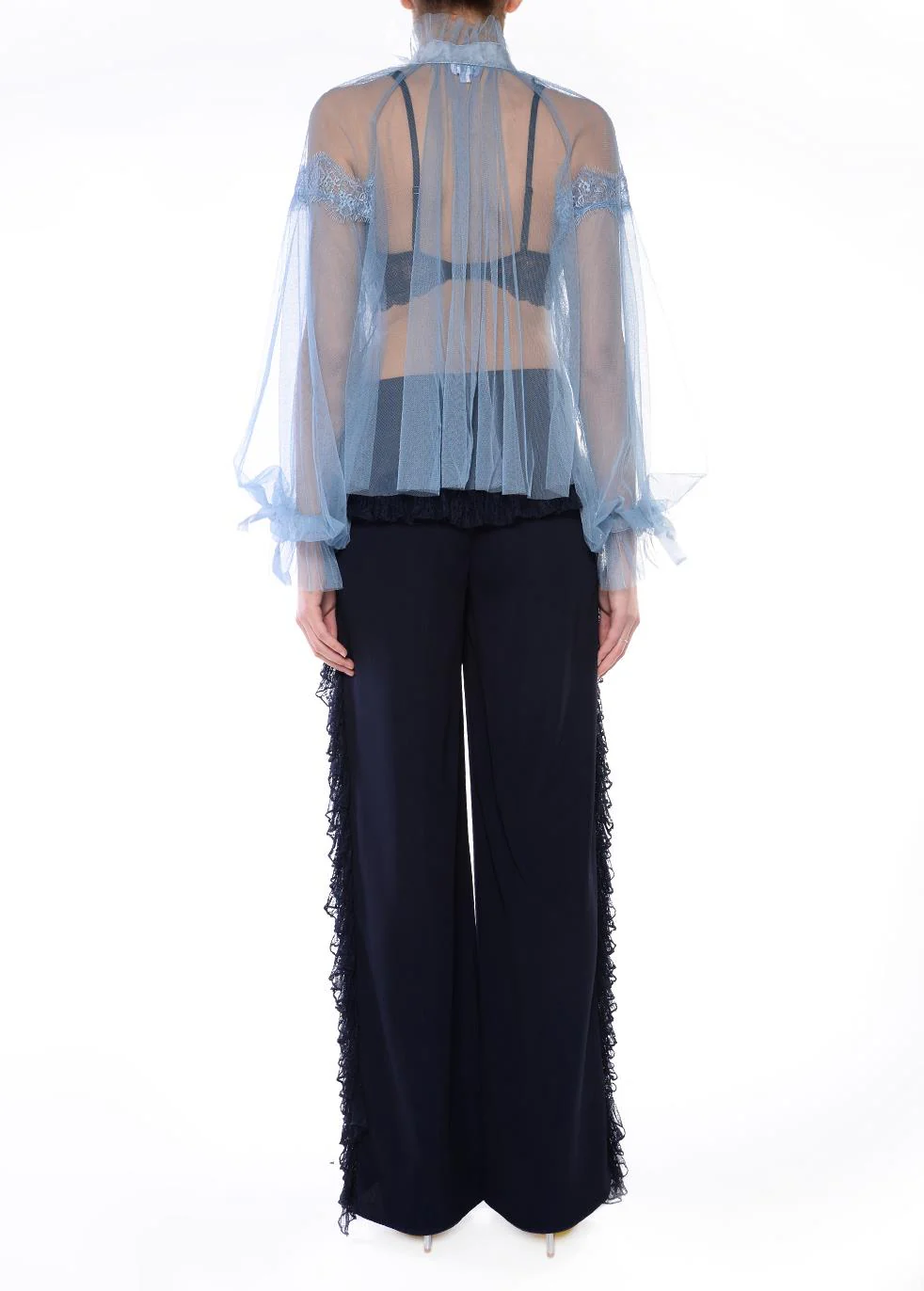 Stevie Navy Ruffle Seam Trousers