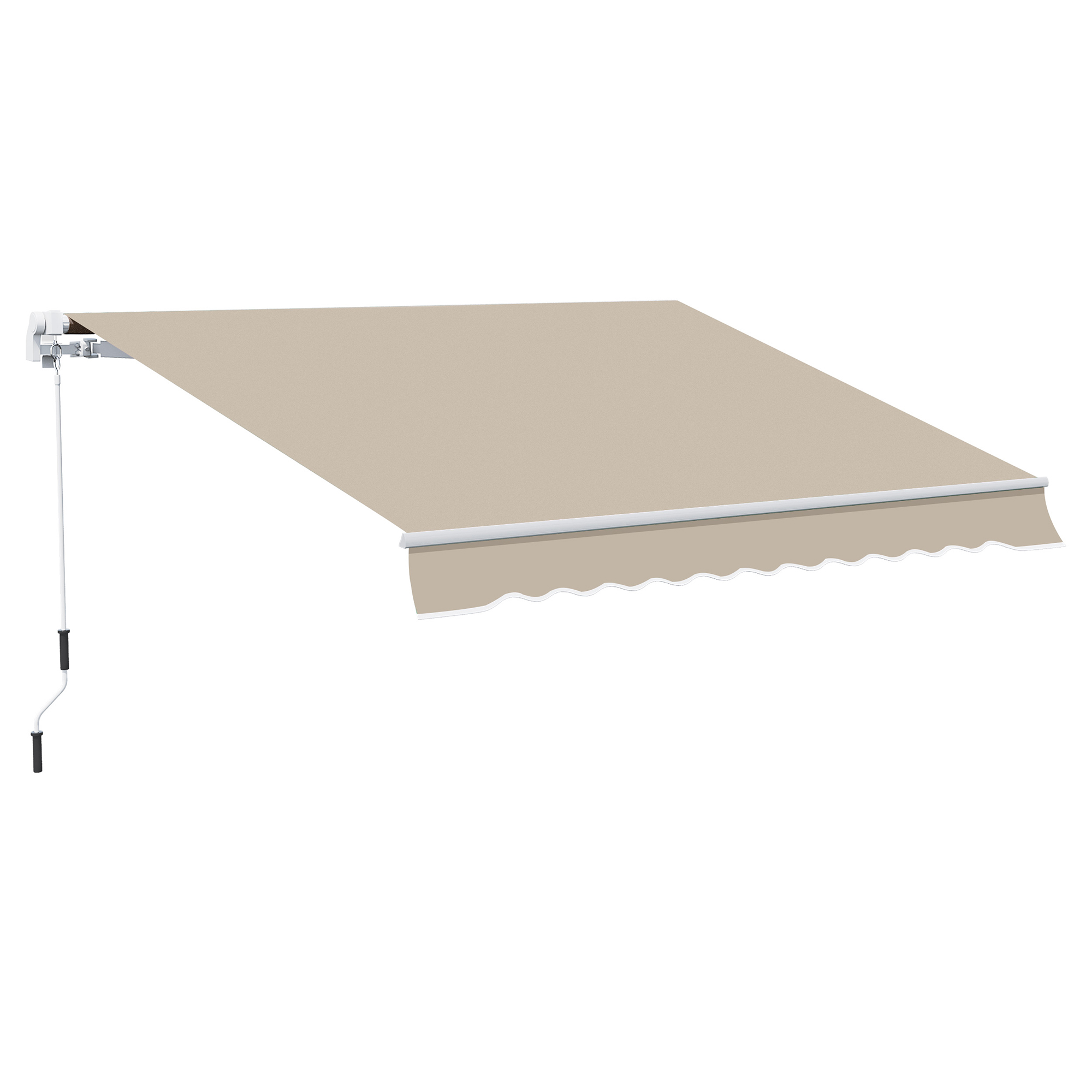 Outsunny Markise, Sonnenschutz, einfahrbar, mit Handkurbel, Metallrahmen, Polyester, Weiß+Beige, 3,95 x 2,45 m