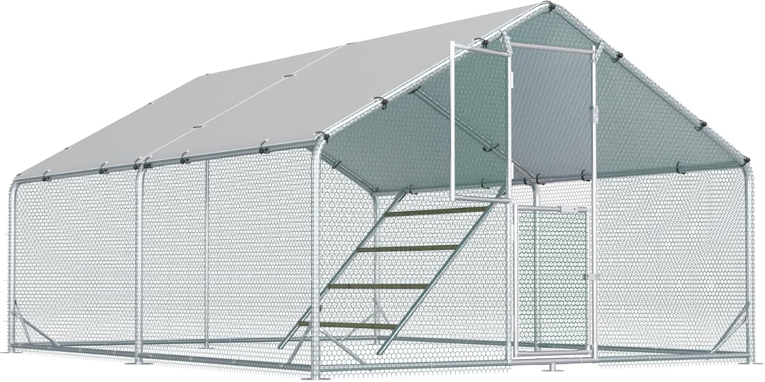 Large Chicken Coop Metal Chicken Run for Yard with Feeding Door