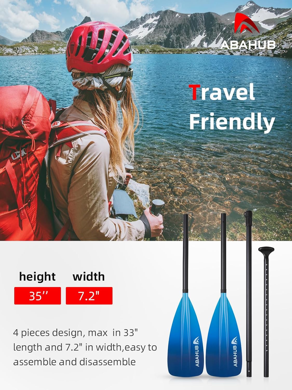 Abahub Pagaia SUP Alluminio Remi SUP Paddle Stand Up Paddle Telescopico 173-213 cm per Tavola da Surf Canoa SUP, Lama in Nylon di Plastica in Nero/Blu/Verde/Rosso/Arancione/Giallo