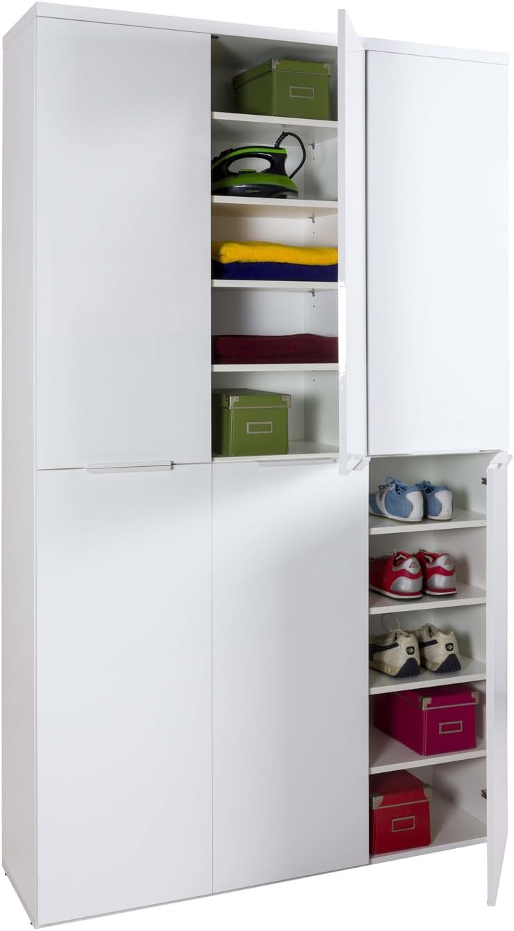 Composad | MUNDI Line Cabinet with 6 Doors, Storage Cabinet, Space-Saving Multipurpose (WxHxD) 120 x 200 x 35 cm, Lacquered White, Made in Italy