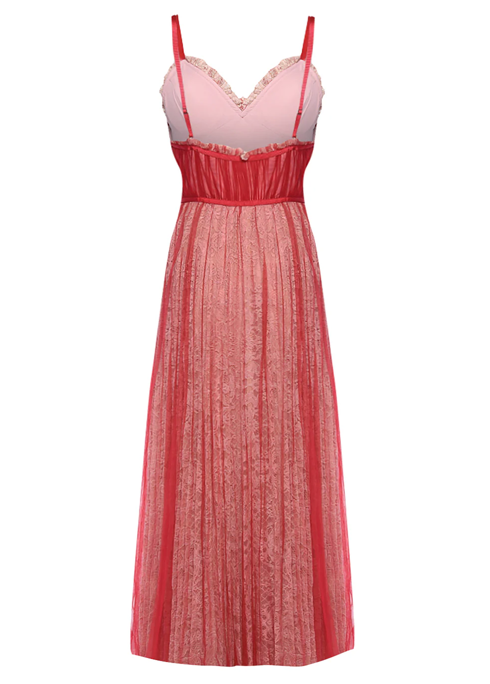 Raspberry Lace Tulle Overlay Maxi Dress