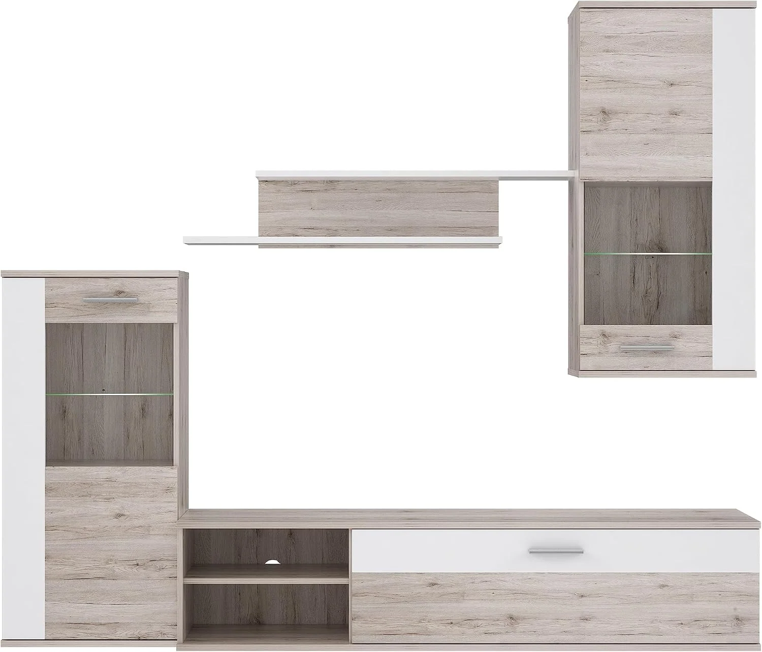 Forte HOT SHOT Moderne Wohnwand 210 220, 213 cm breit x 184 cm hoch x 41,3 cm tief, Holzwerkstoff, Sandeiche Dekor/Weiß