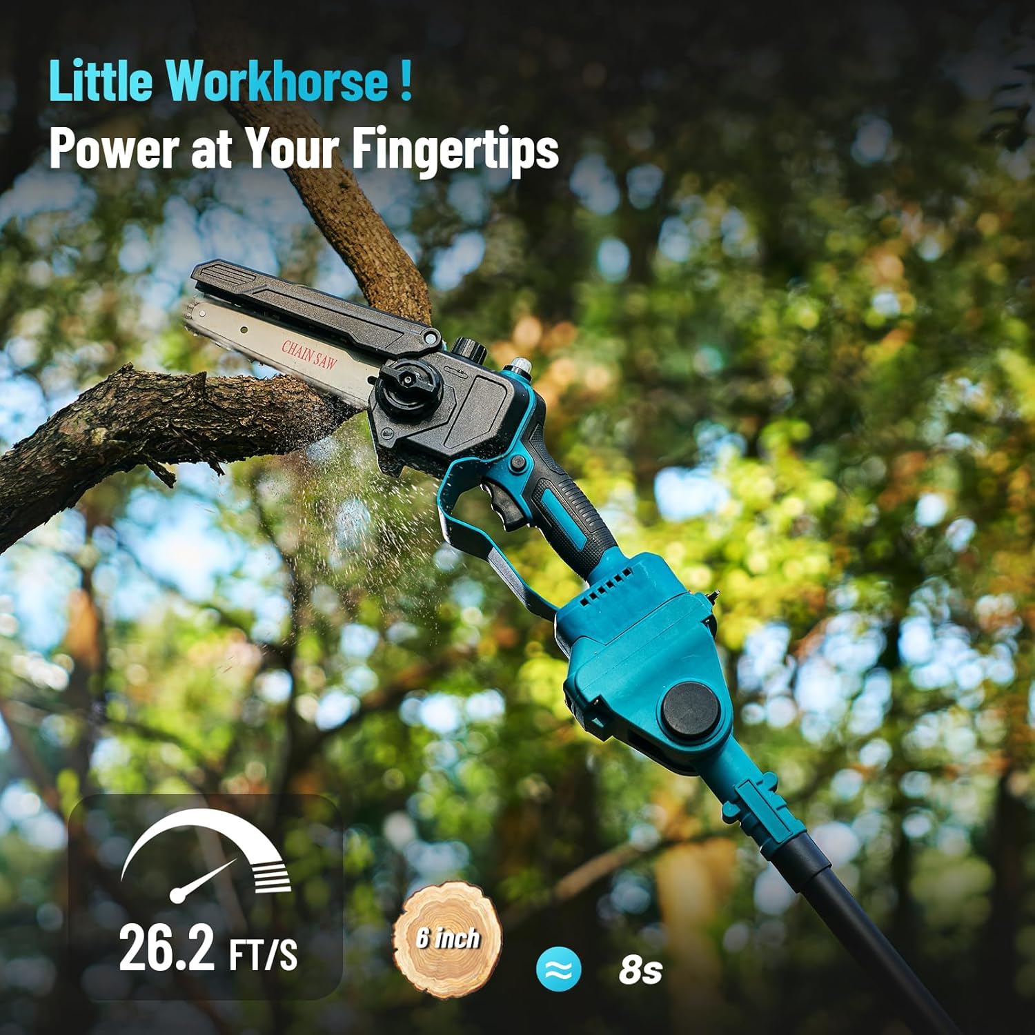 Seesii 6-in-1 Mini Kettensäge & Akku Heckenschere Set, mit 2 * 4000mAh Akkus, Hochentaster mit Teleskopstange, Maximale Reichweite bis zu 4,57m, Geeignet für Gartenpflege und zum Holzfällen