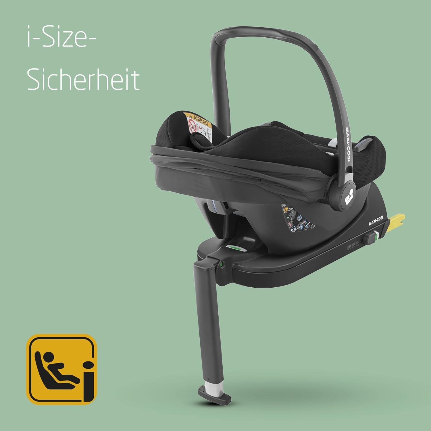 Maxi-Cosi CabrioFix i-Size, Babyschale, 0–12 Monate, max. 12 kg, leichter i-Size Kindersitz (3,2 kg), Sonnenverdeck, gepolsterter Sitz, für viele Maxi-Cosi Kinderwagen, Essential Green