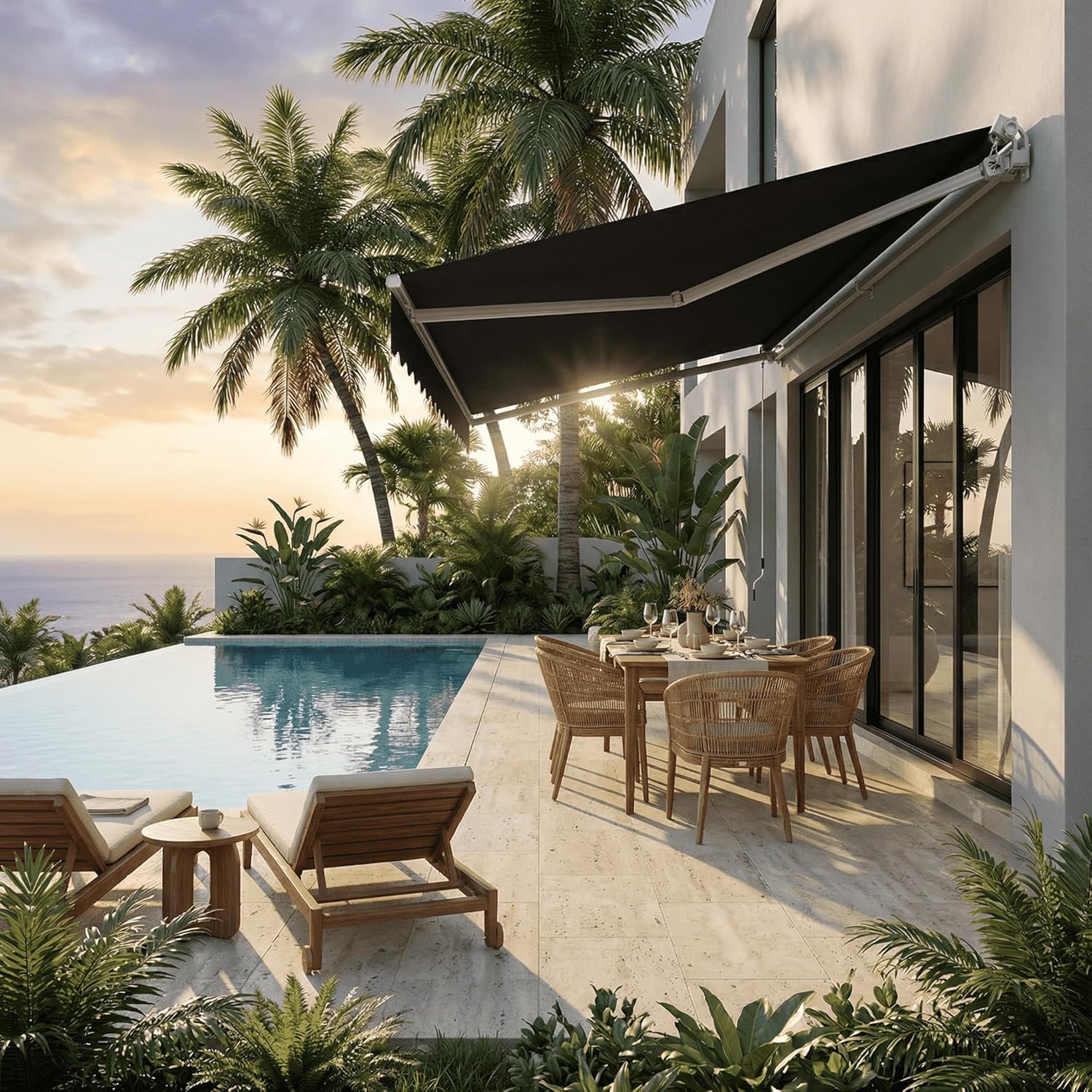 HENGMEI Balcony Awning with Crank Handle Sun Protection for Patios, Balconies (400 x 300 cm)