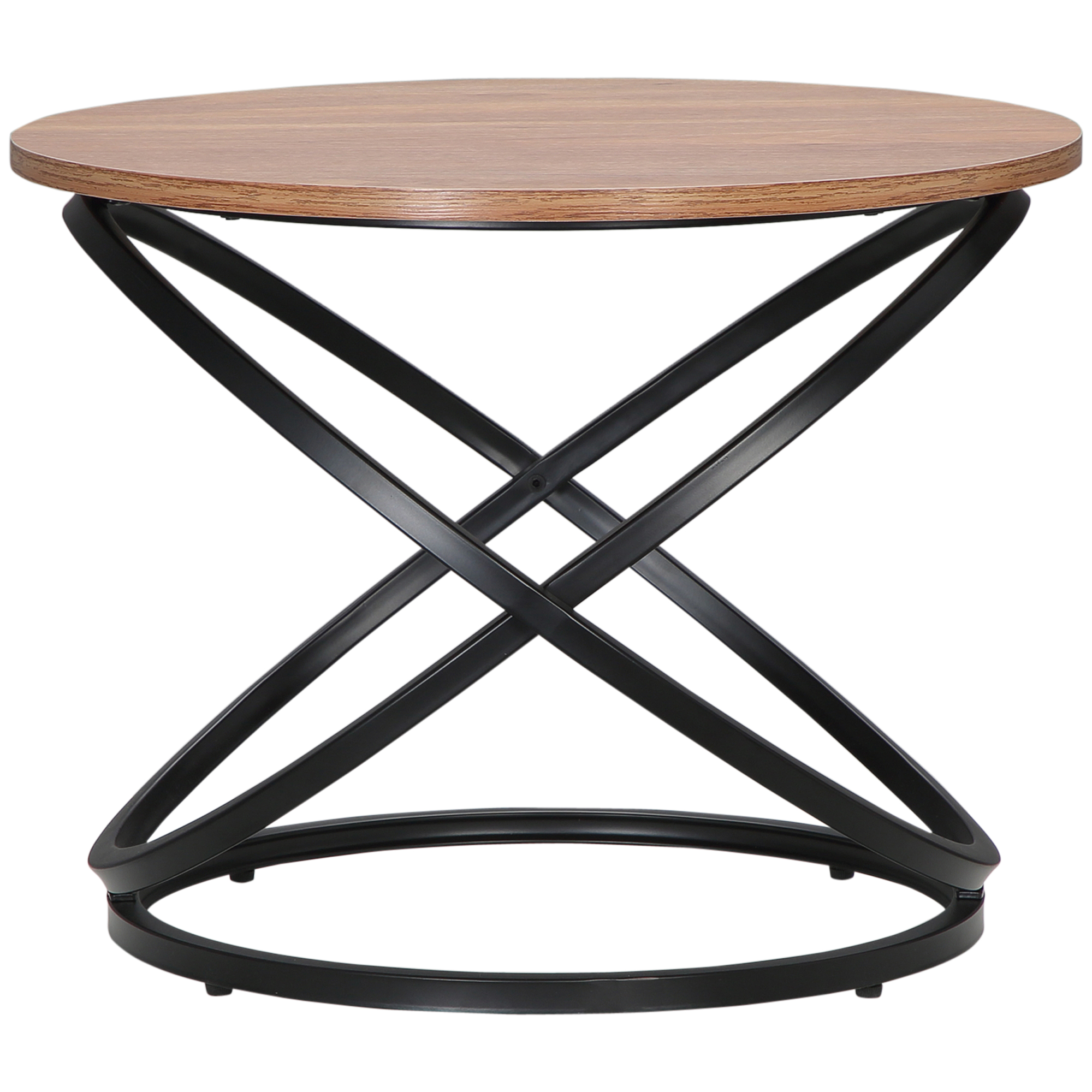 HOMCOM Runder Couchtisch im Industriedesign aus schwarzem Metall und Holzplatte - Ø 60 x 46H cm