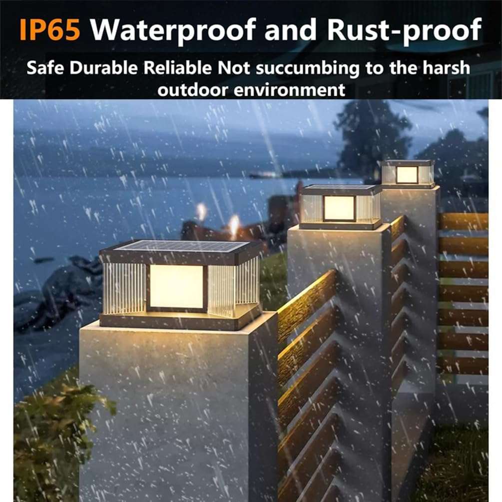 Quadratische Stehlampe mit hoher Helligkeit, solarbetrieben, Aluminiumdruckguss, wasserdicht, für den Außenbereich, 1 Stück, Säulenlaterne für Zaun, Park, Veranda, Landschaftsbeleuchtung.