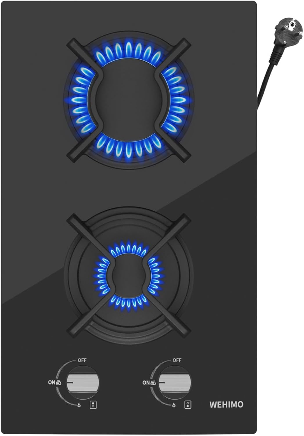WEHIMO Built-in 4 Burner Gas Hob, 60 cm, 7800W, Flame-Out Protection, Natural Gas/Propane/Butane, Black Glass