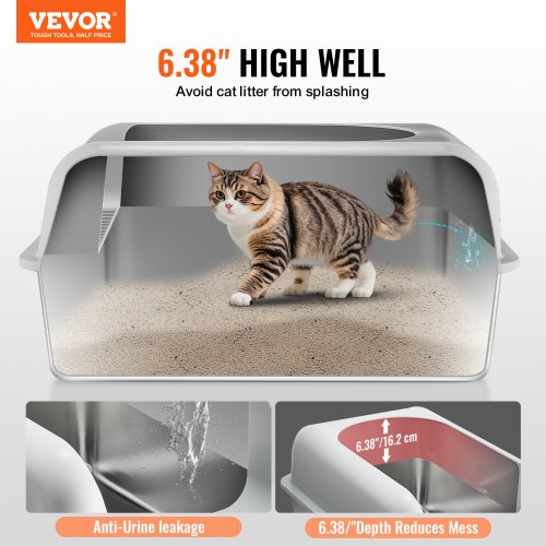 VEVOR 152,4mm Katzentoilette offene Katzenklo Katzen WC Schalentoilette Hellgrau