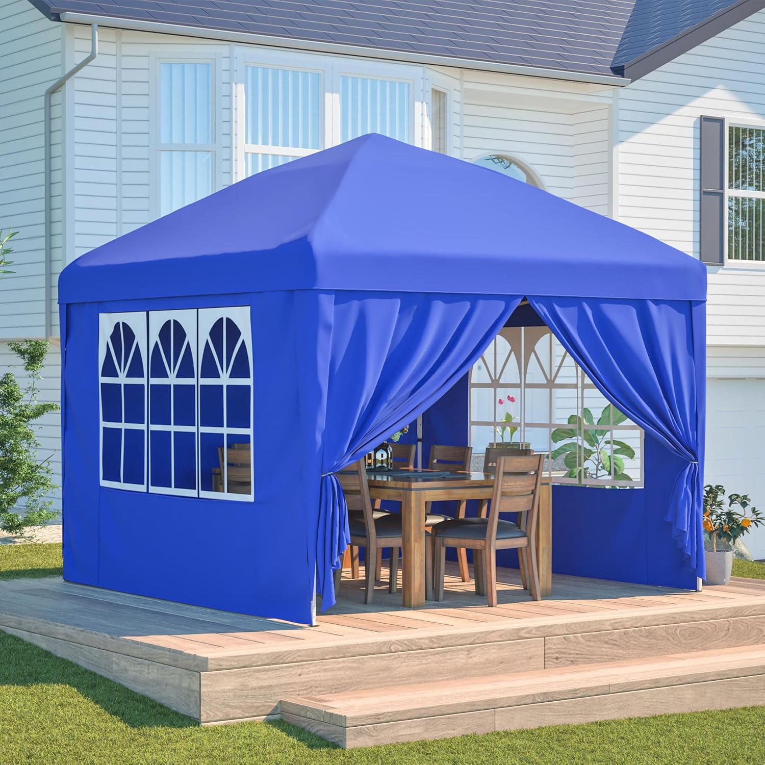 Sonnenschutz Überdachung Terrasse Garten Pavillon 3x3m wasserdicht stabil Winterfest mit 4 Seitenwänden höhenverstellbar Faltpavillon für Camping Party & Hochzeit inkl. Sandsäcke & Abspannseile