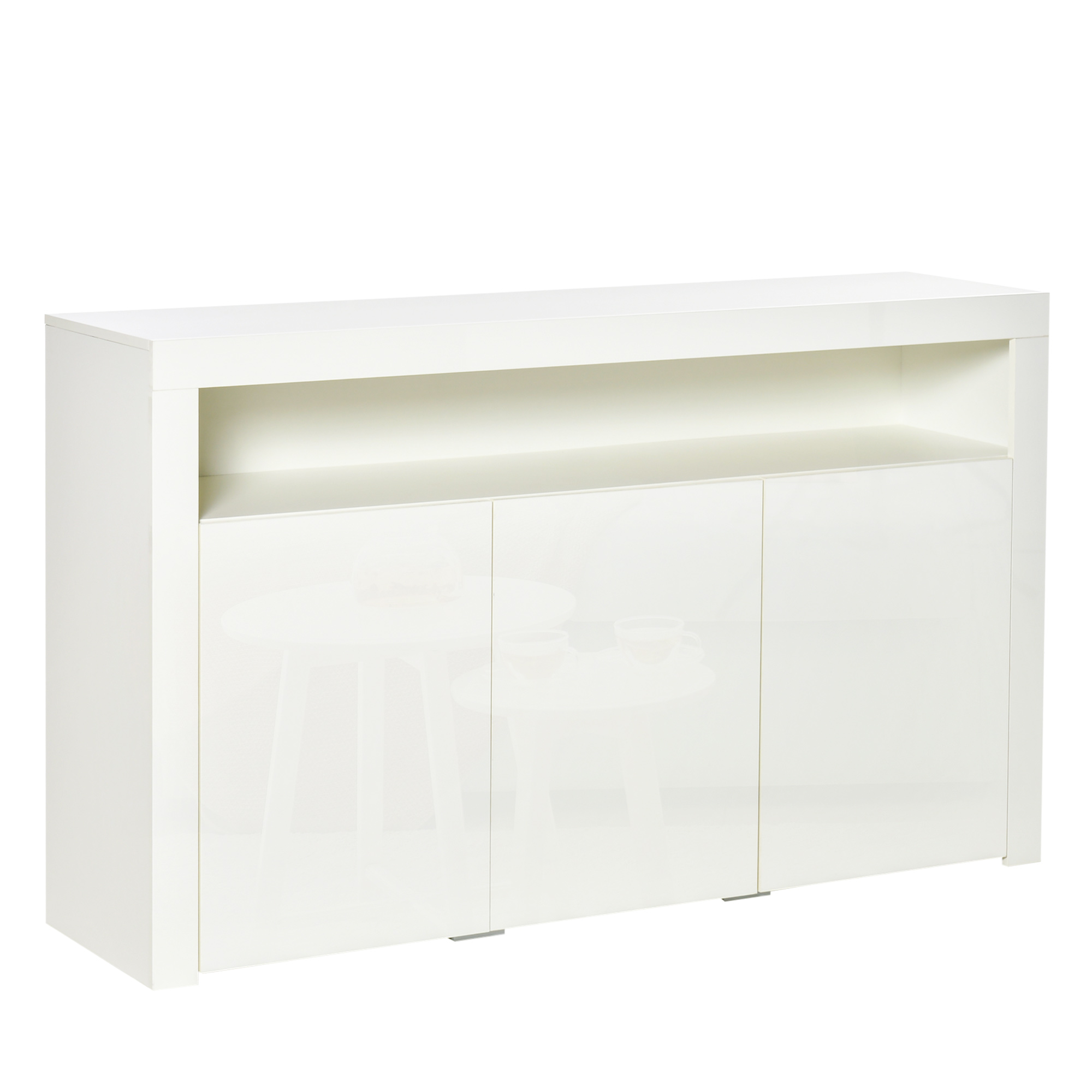HOMCOM Sideboard Hochglanz Vorratsschrank Küchenschrank mit LED-Licht für Eingang Essbereich Wohnzimmer Material MDF und Spanplatte  Weiß 155 x 40 x 92 cm