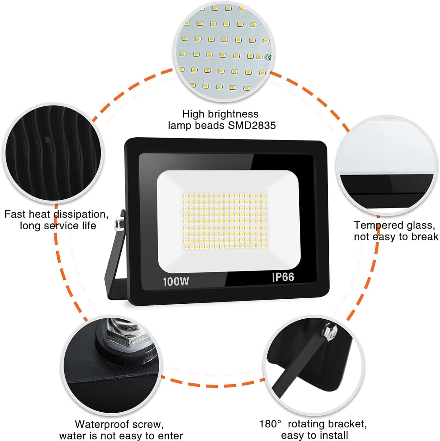 10PCS LED Strahler Außen 100W Superhell, IP66 Wasserdicht Fluter 10000LM, 6000K Kaltweiß Außenstrahler für Garten, Innenhöfe, Garage, Hotel, Sportplatz