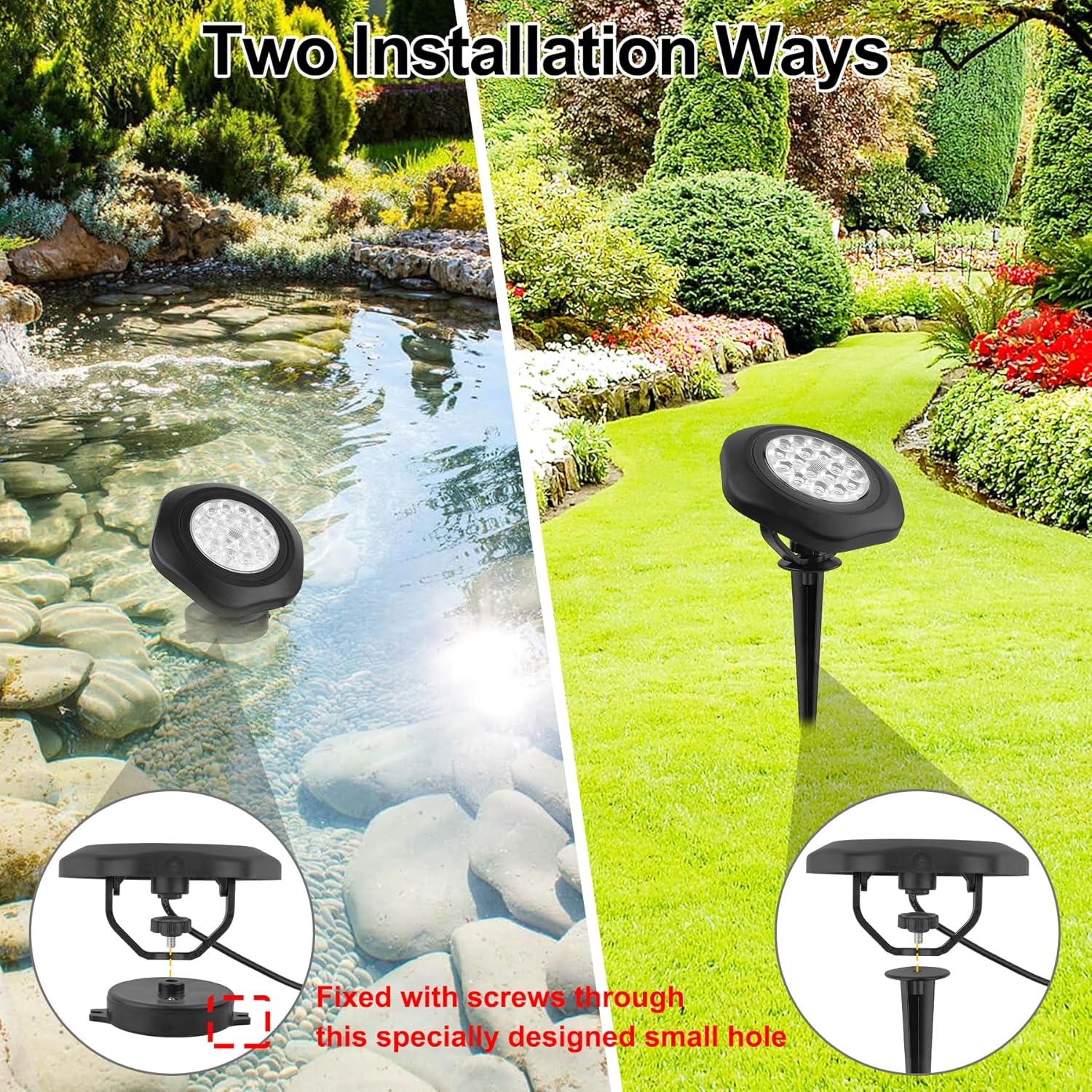 Solar-Teichleuchten für den Außenbereich, Landschafts-Spot, Unterwasser-Teichlicht, LED, RGB-farbig, IP68, wasserdicht, Brunnenlicht für Garten, Hof, Rasen, Weg (5 Stirnlampen)