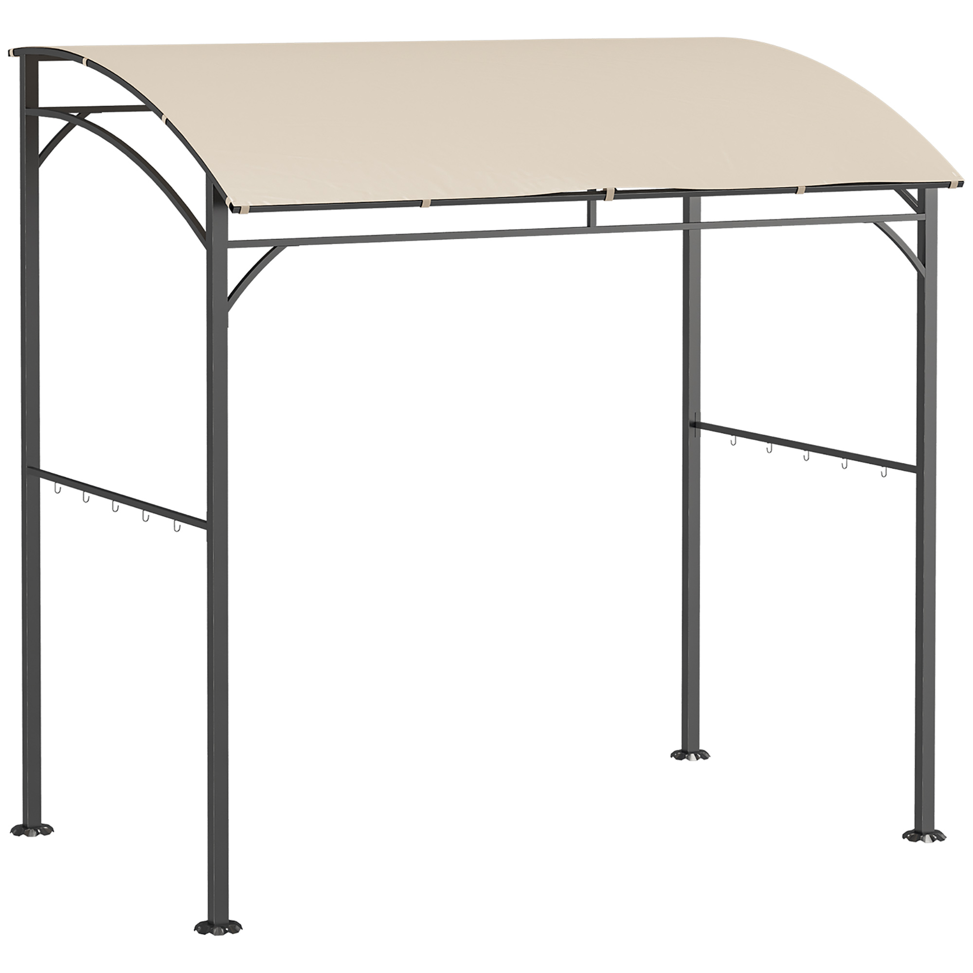 Outsunny Grillpavillon, Grillüberdachung, Regenschutz, Haken für Utensilien, Stahlrahmen, Beige+Schwarz, 215 x 150 x 182/220 cm