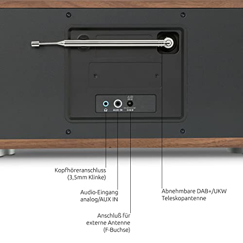 TechniSat DIGITRADIO 602   Stereo Internetradio (DAB, UKW, sistema 2.1 da 70 watt con subwoofer, CD, USB, streaming Bluetooth, AUX, WLAN, sveglia, Spotify Connect, telecomando) Noce : Elettronica