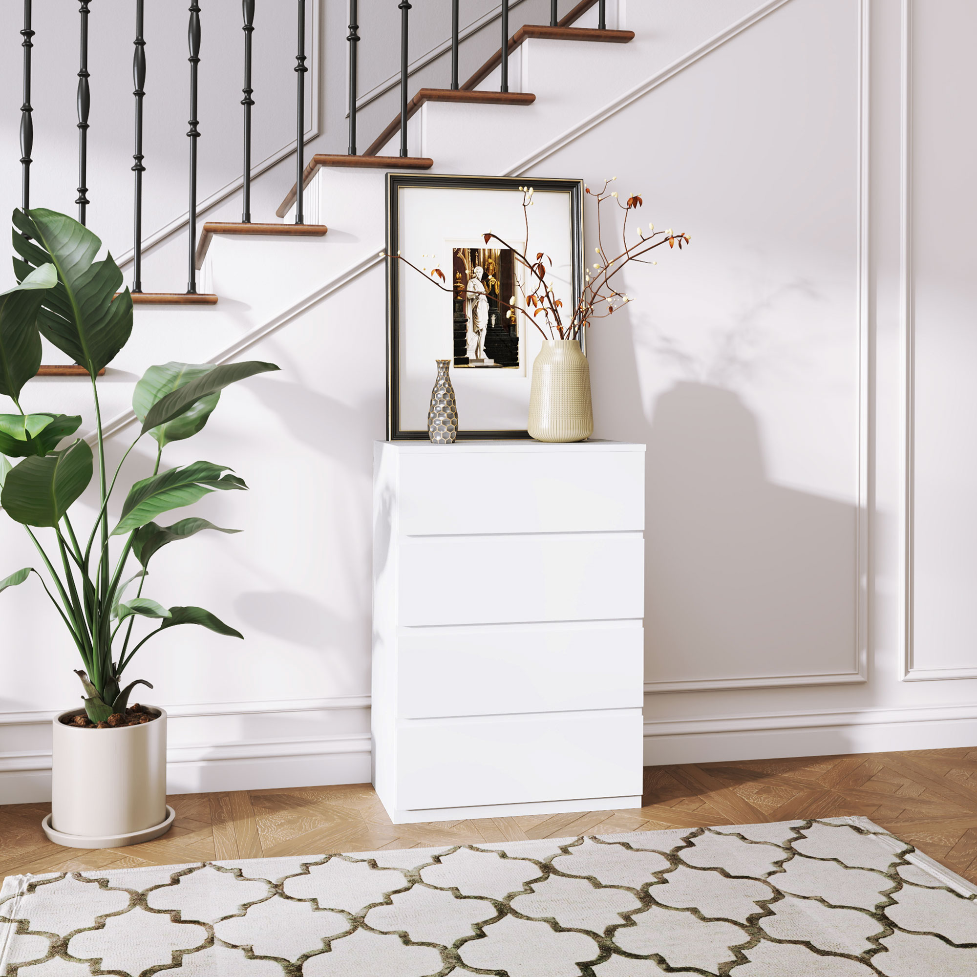 HOMCOM Kommode Sideboard Schubladenkommode, 4 Schubladen, 55 cm x 33 cm x 80 cm, Weiß